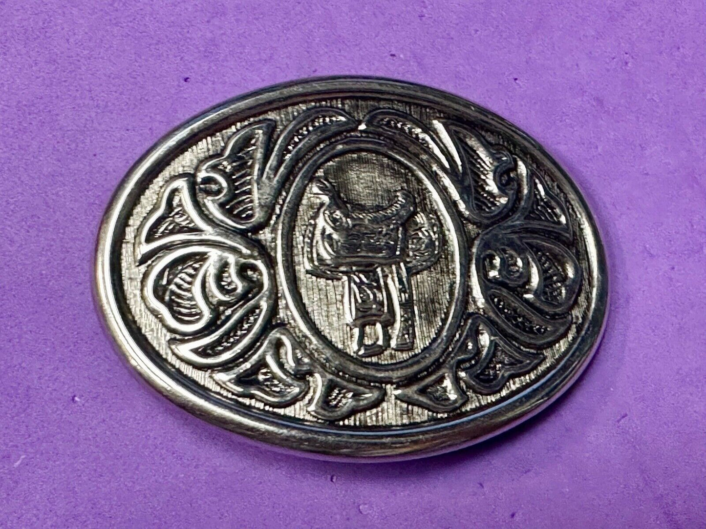 VINTAGE Avon Horse Saddle Western Ornate silver tone Belt Buckle