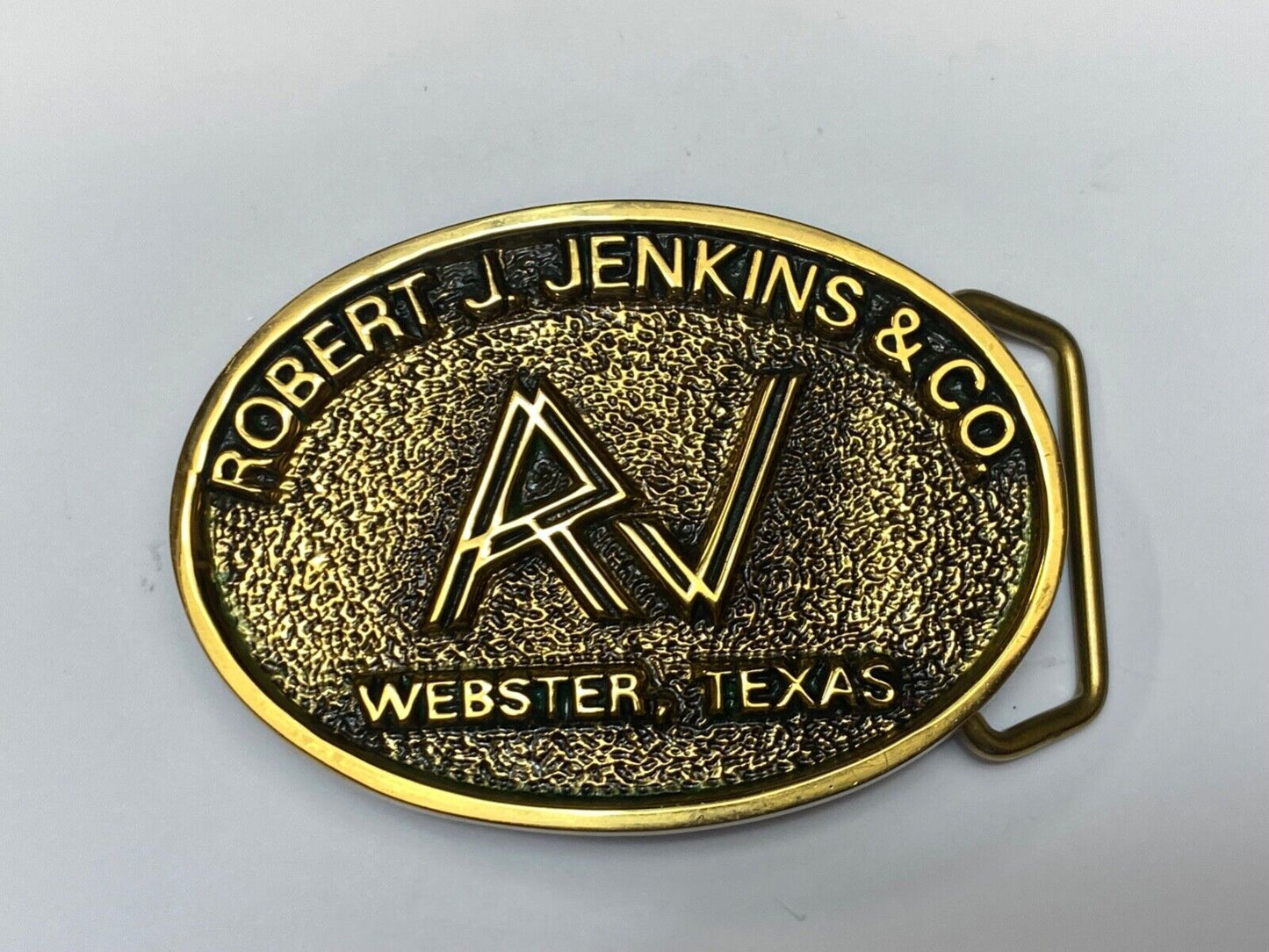 Vintage 1983 Robert Jenkins and co Webster Tx solid brass belt buckle by BTS