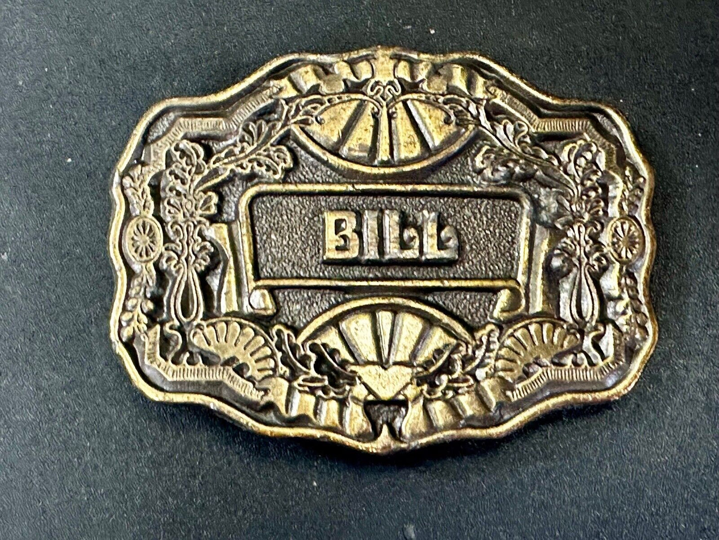 Bill. Custom Name Western framed ornate scroll Belt Buckle by Oden