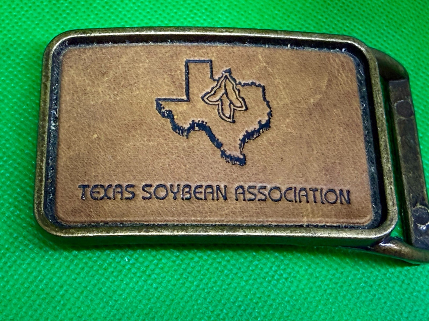 Texas Soybean Association Leather on Metal Commemorative Belt Buckle