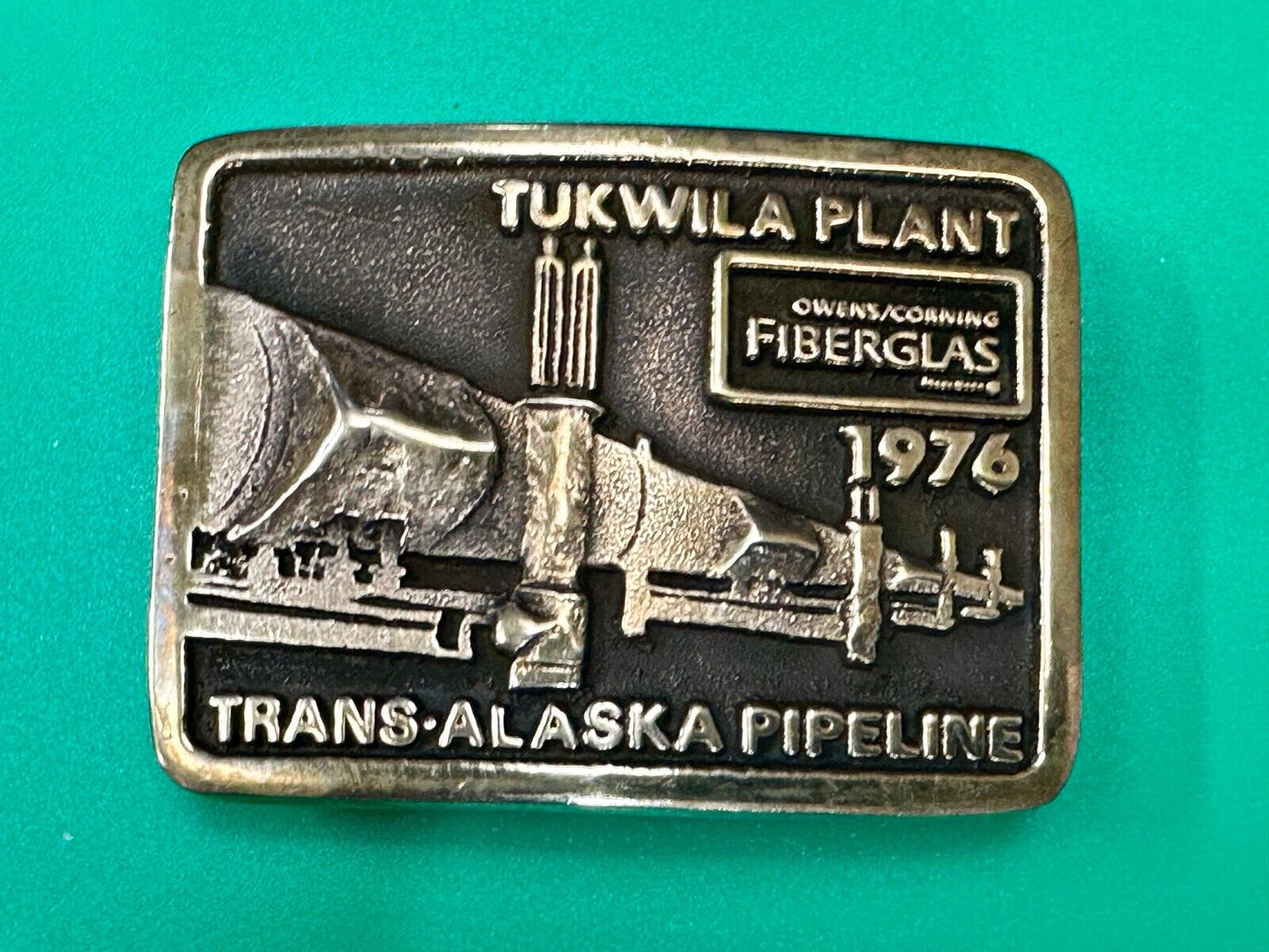 Trans Alaska Oil Pipeline Tukwila Plant Owens Corning Fiberglass belt buckle
