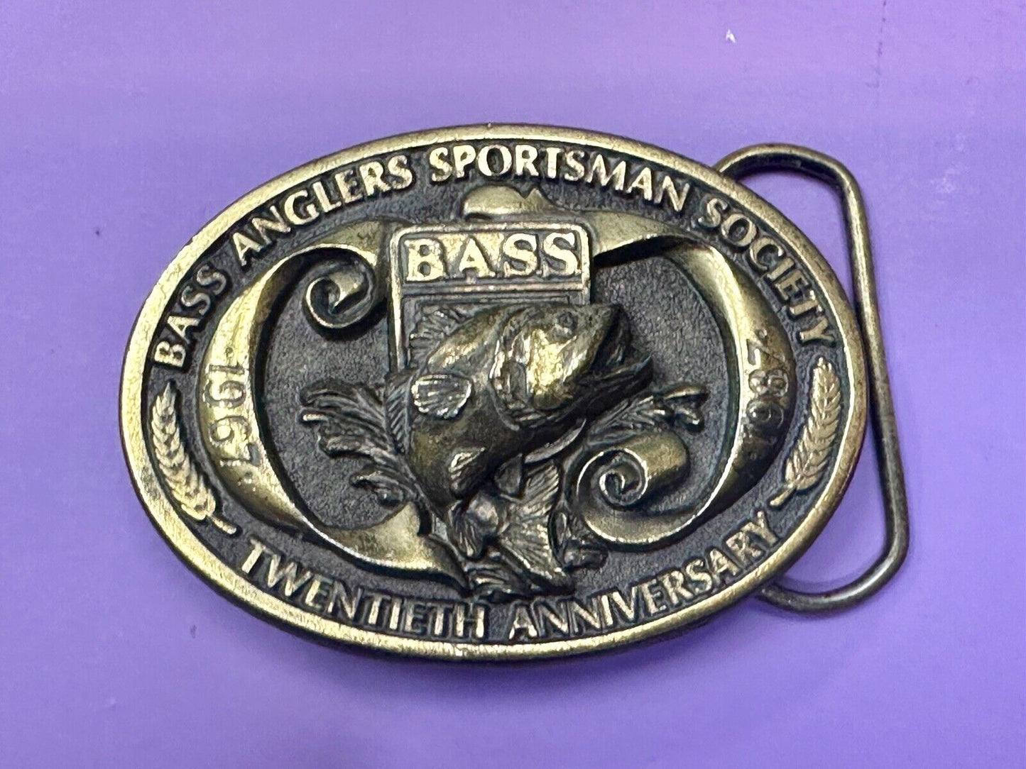 1987 BASS Bass Anglers Sportsman Society Fishing 20th Anniversary Belt Buckle