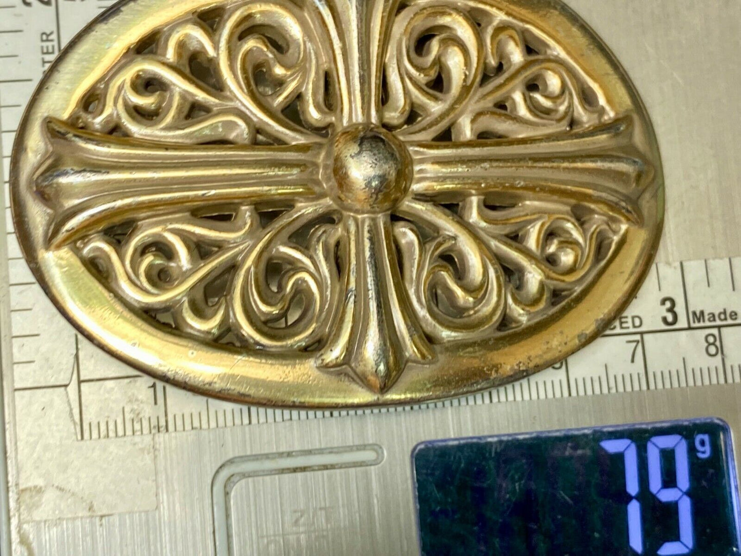 Beautiful Ornate Gold Color Western See Through Oval Belt Buckle