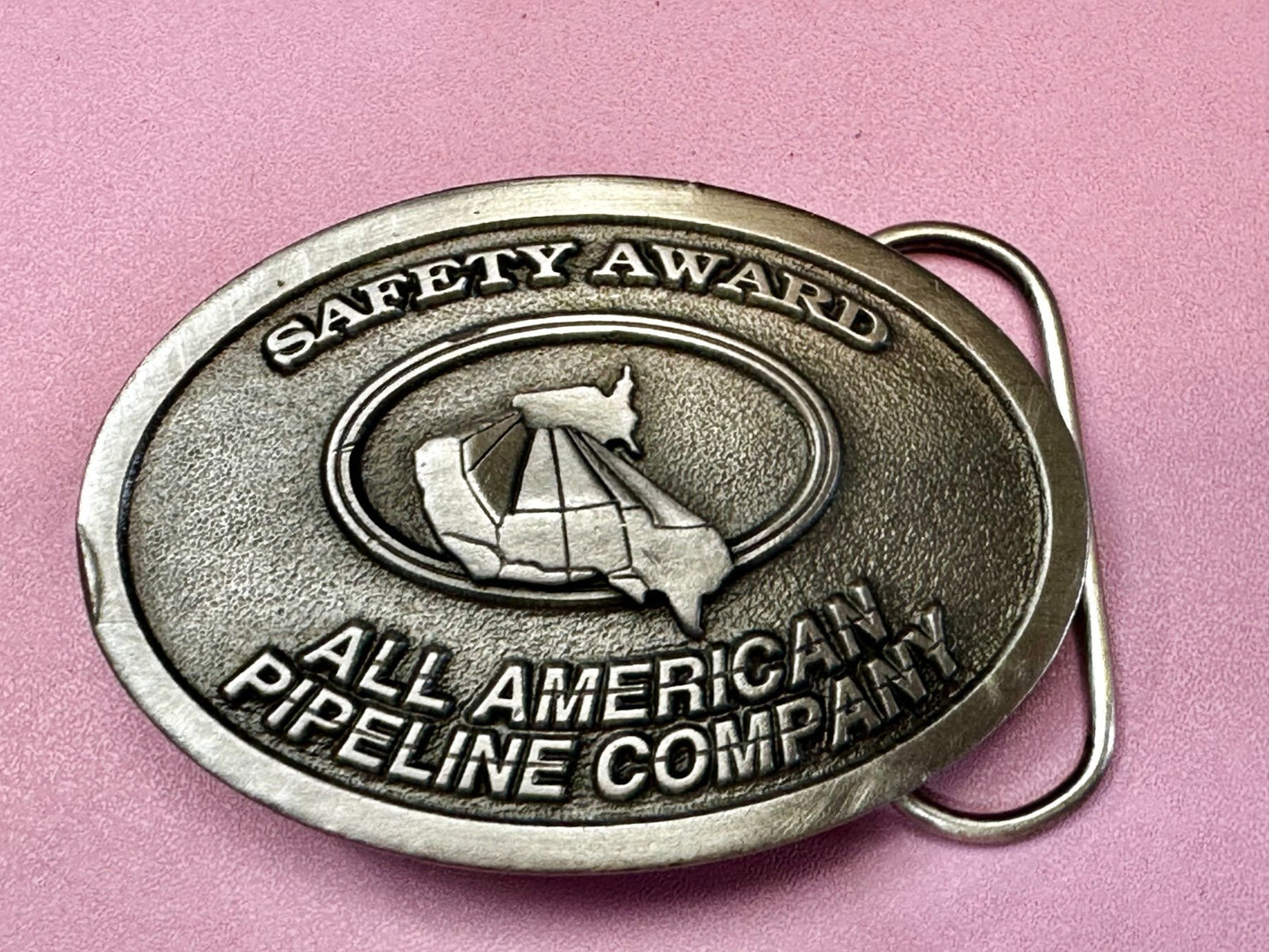 All American Pipeline Company Safety Award Worker Commemorative 1994 Belt Buckle