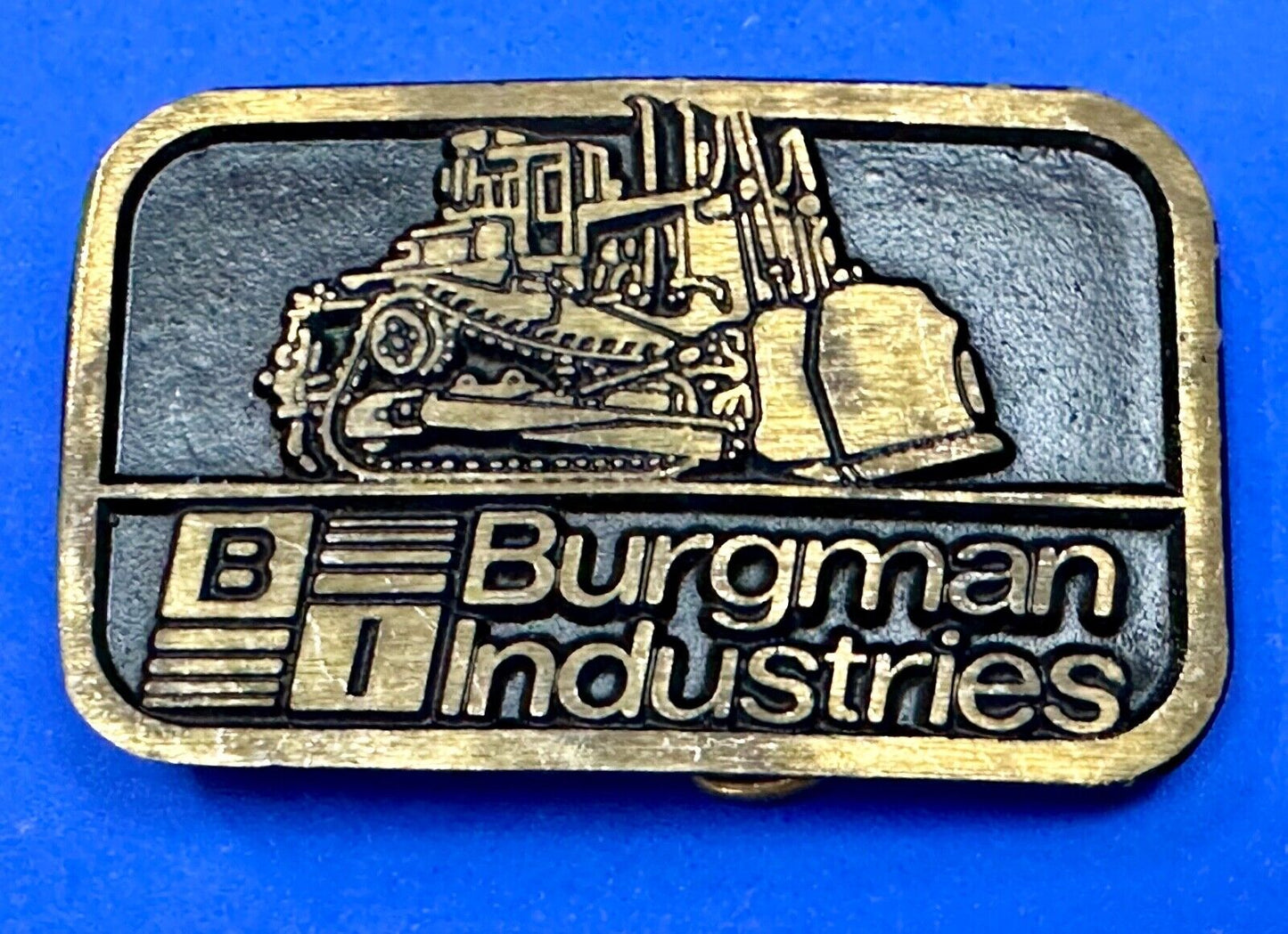 Vintage Burgman Industries Company Advertising brass Dynabuckle belt buckle
