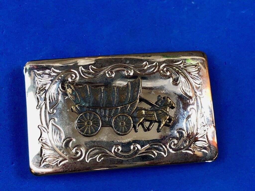 USA made vintage Covered Wagon Mixed Metal Stand out belt buckle