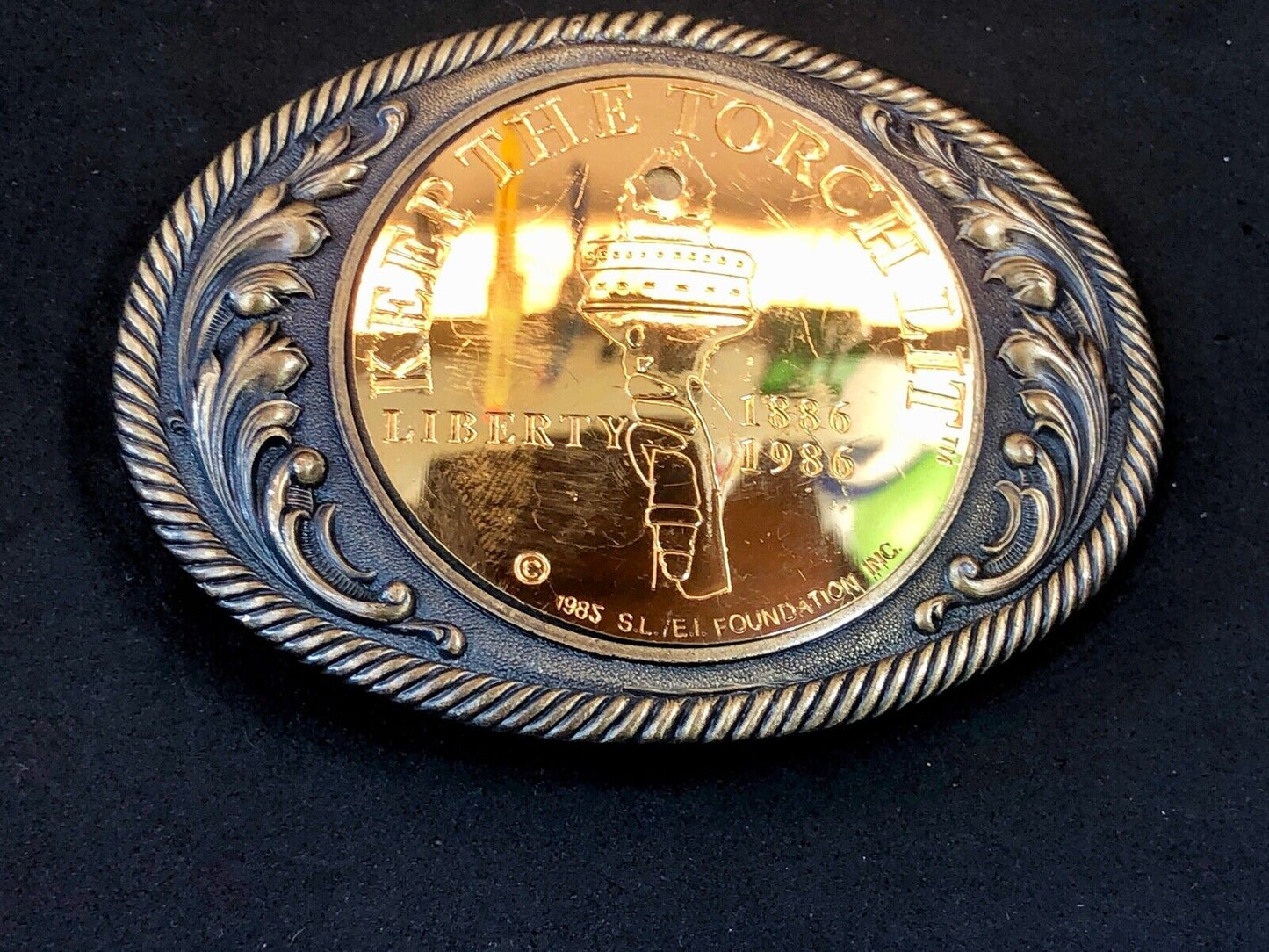 Vintage Coin Centerpiece Western Belt Buckle - Keep the torch lit - American