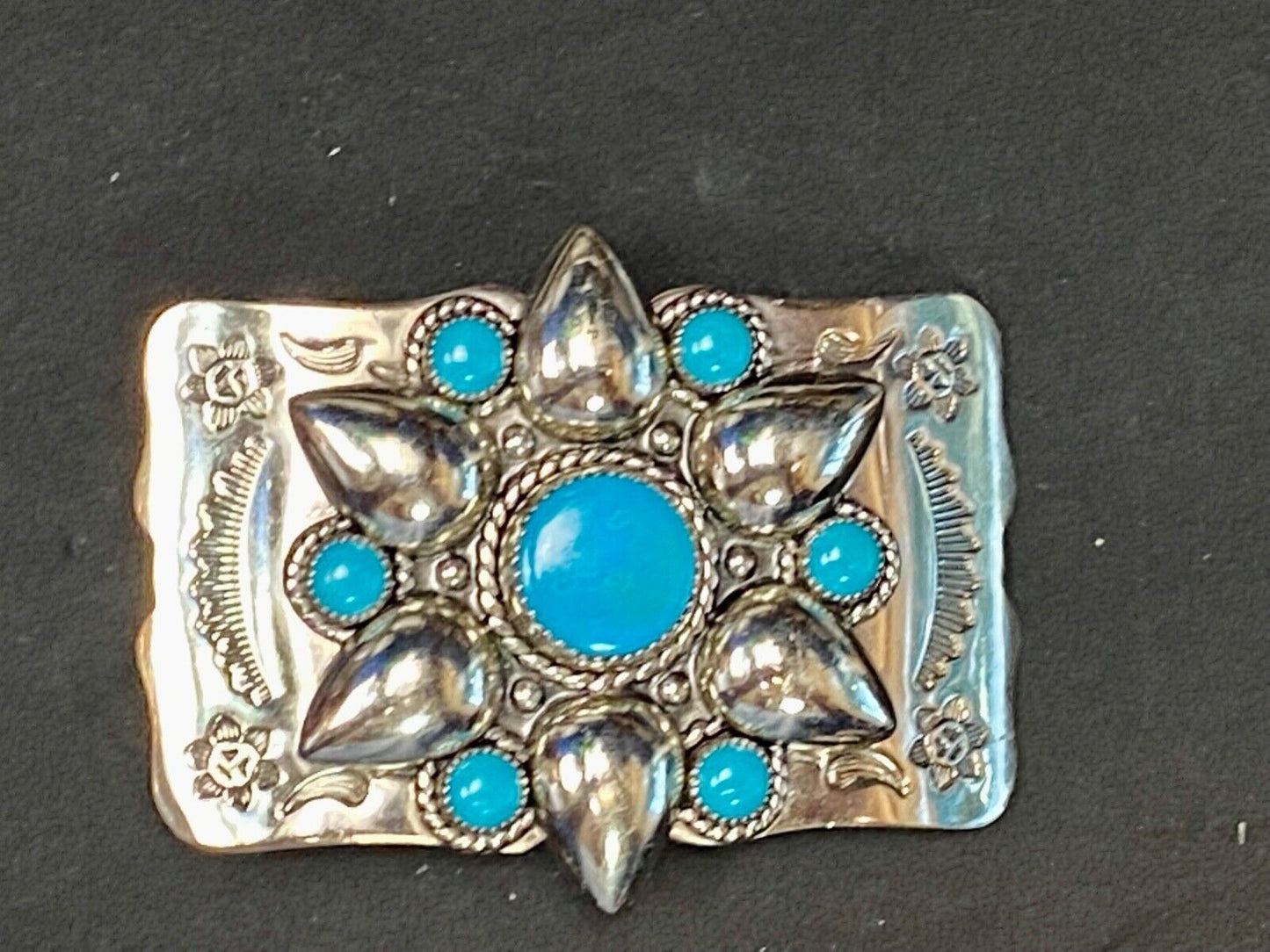 Beautiful Nickel Silver Southwestern 2.5" Wide Belt Buckle By Bell