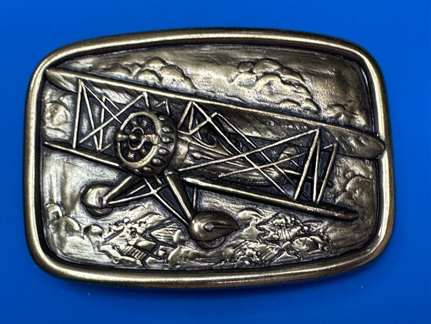 Bi-Plane Pilots Airplane brass tone Belt Buckle by Avon