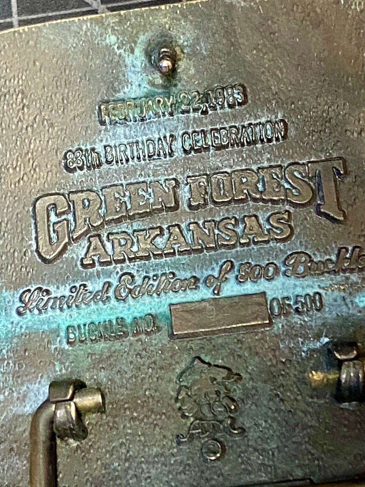Arkansas green forest 88 year celebration belt buckle limited to 500! by ADM