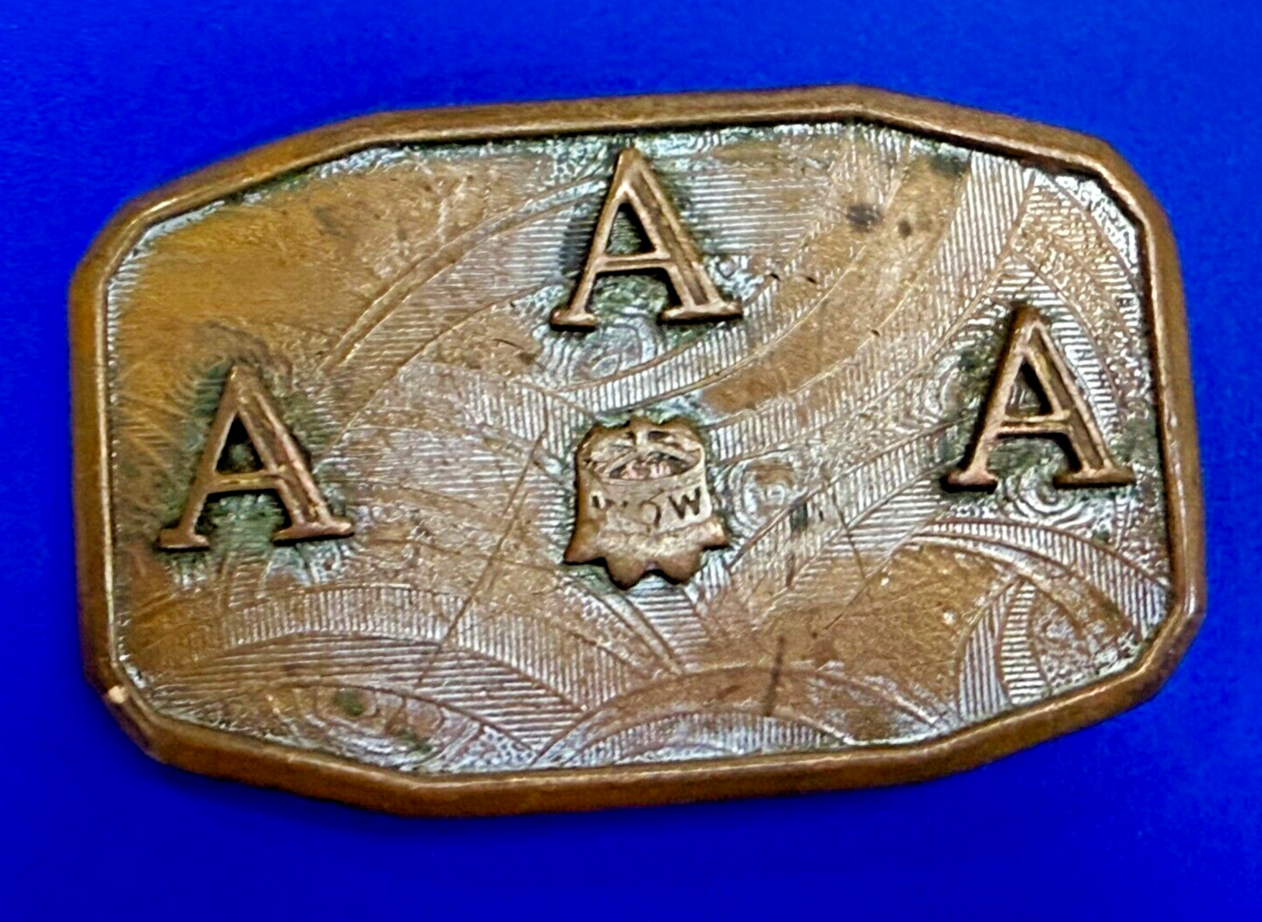 Three Letter AAA Logo Symbol Unknown? WOW Co Antique Hook-Fast Belt Buckle