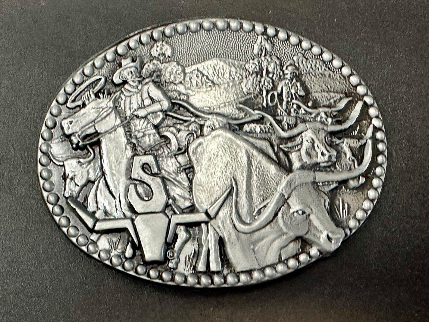 Vintage ADM Zee Series Belt Buckle Cowboys Longhorn Cattle Drives Western