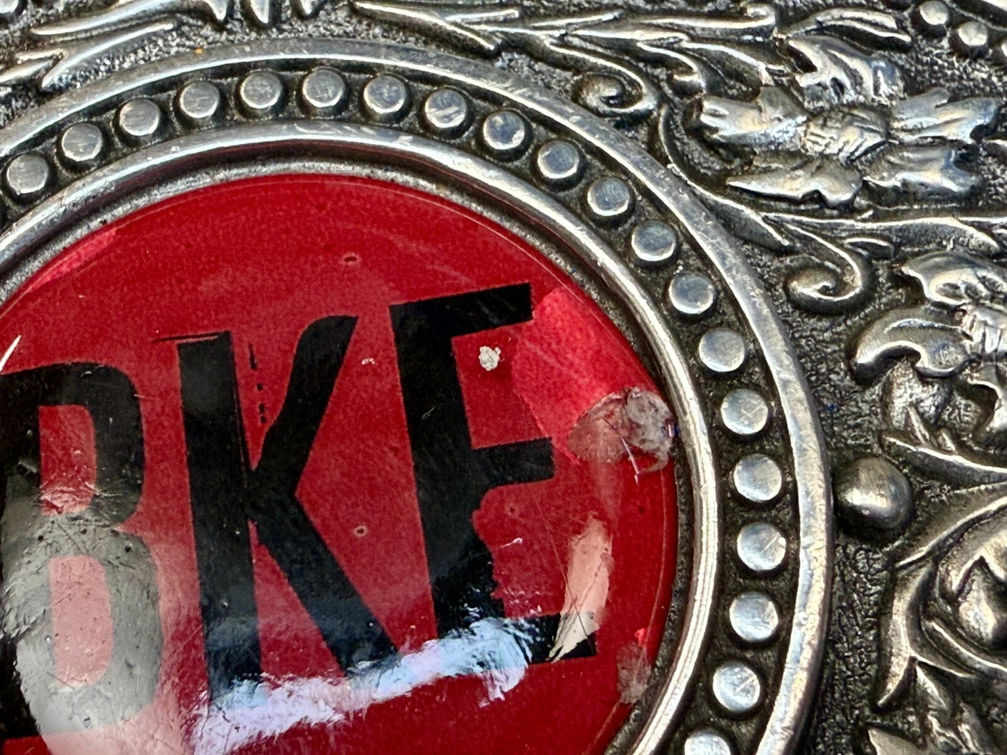 BKE Custom Letters? Centerpiece on Vintage Fine Pewter 2004 Belt Buckle