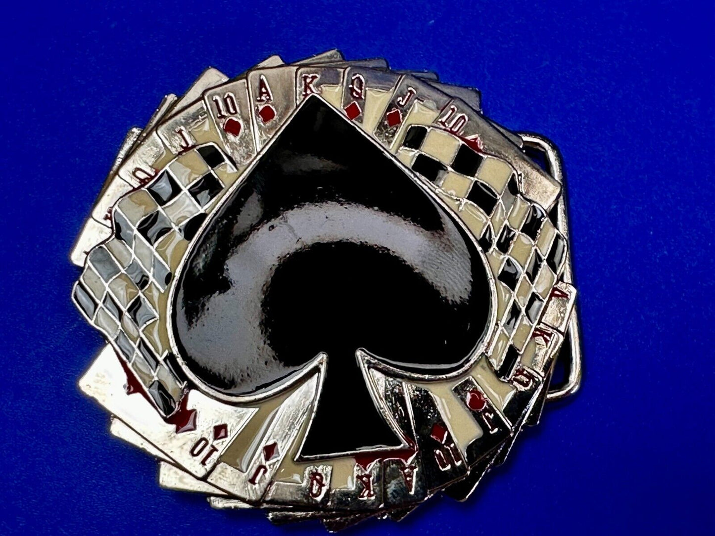 Ace of Spades Cards Royal Flush Poker Checkered Flag Gambling Casino Belt Buckle