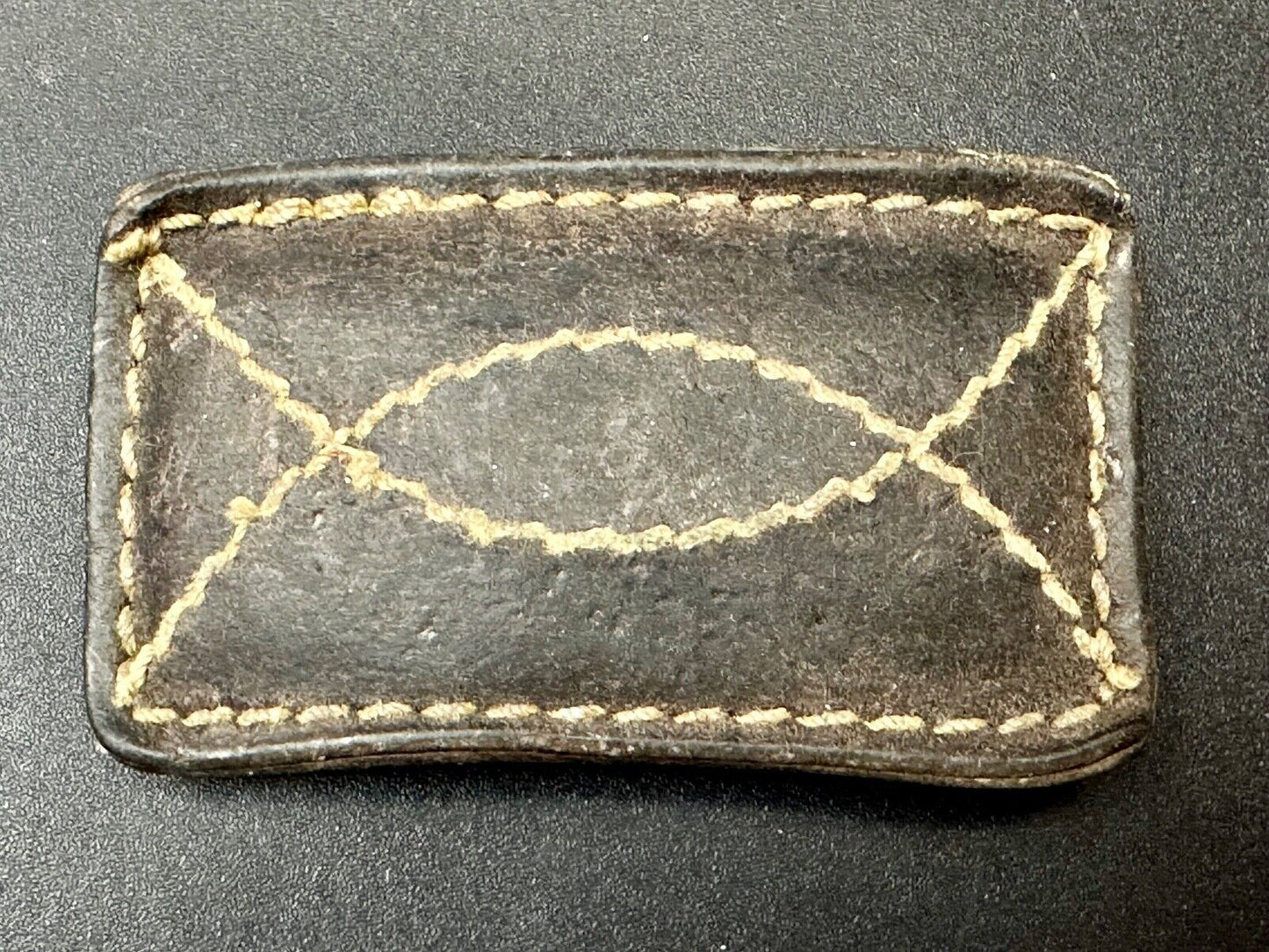Vintage brown leather stitched Belt Buckle - to wear or restore