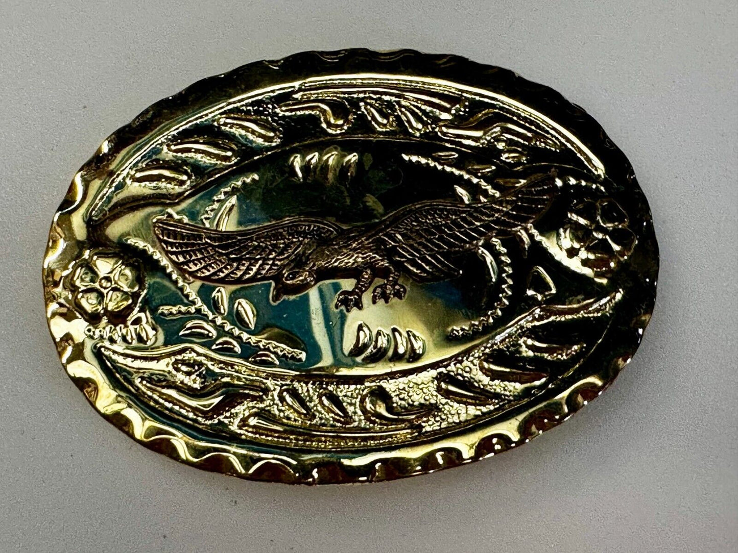 American Bald Eagle Flying Hunting Soaring Ornate Gold Color Western Belt Buckle