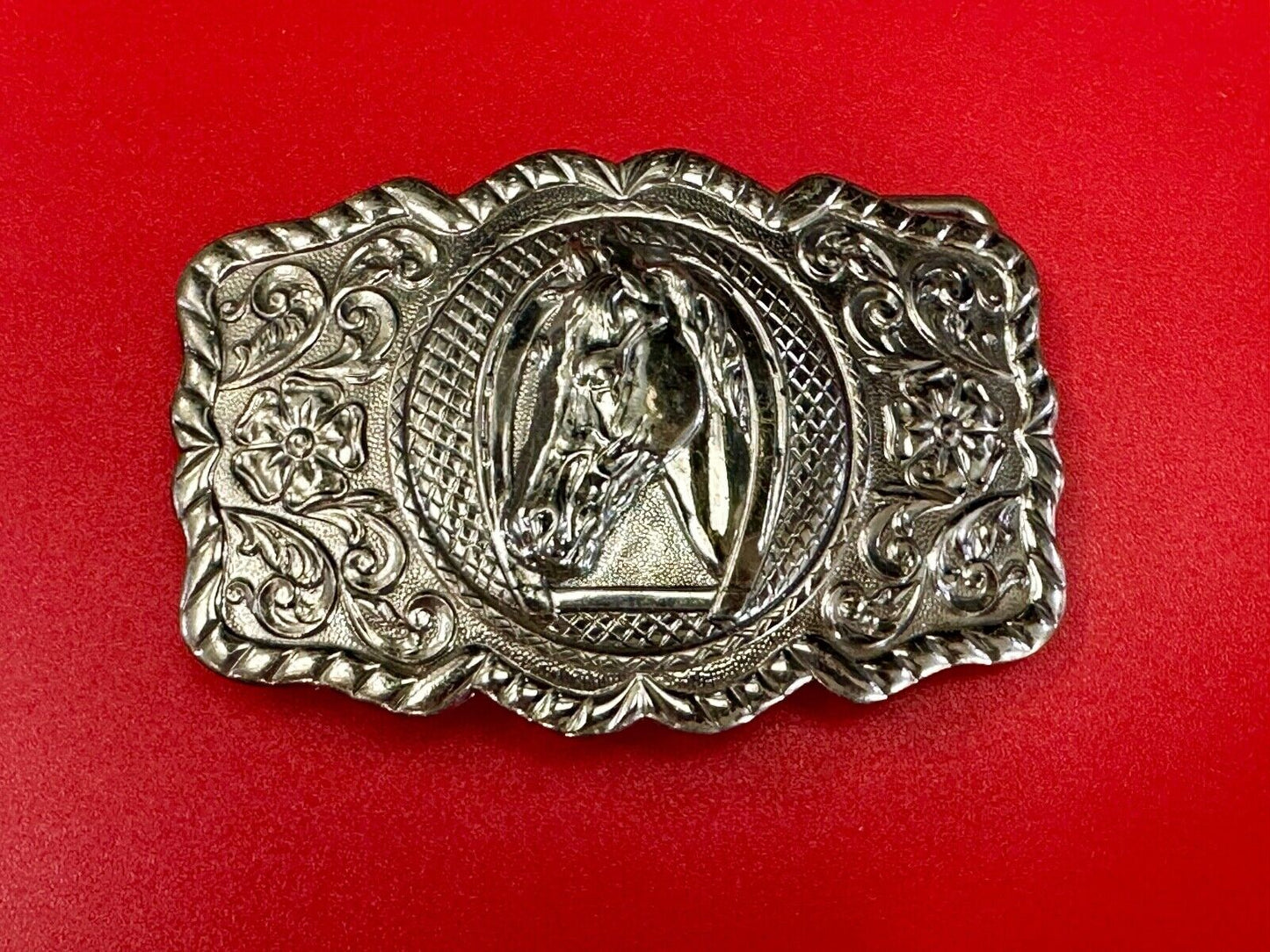 BELL Trading Post NICKEL SILVER Horse head bust profile belt buckle