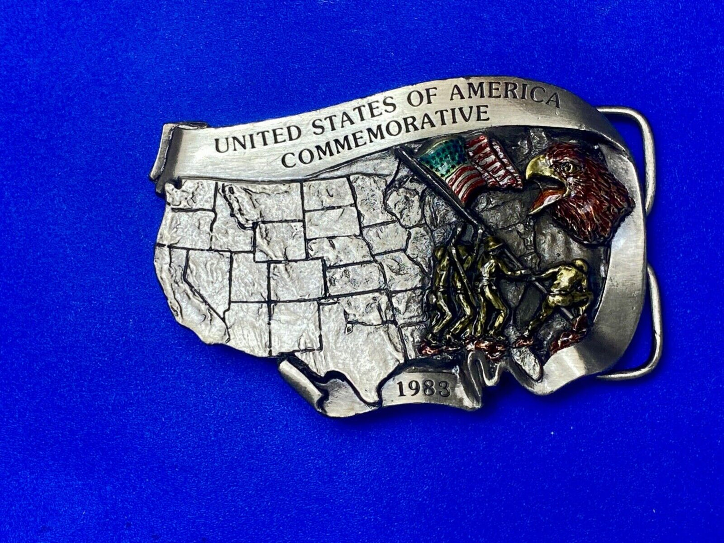 1983 United States of America commemorative flag eagle - map shaped belt buckle