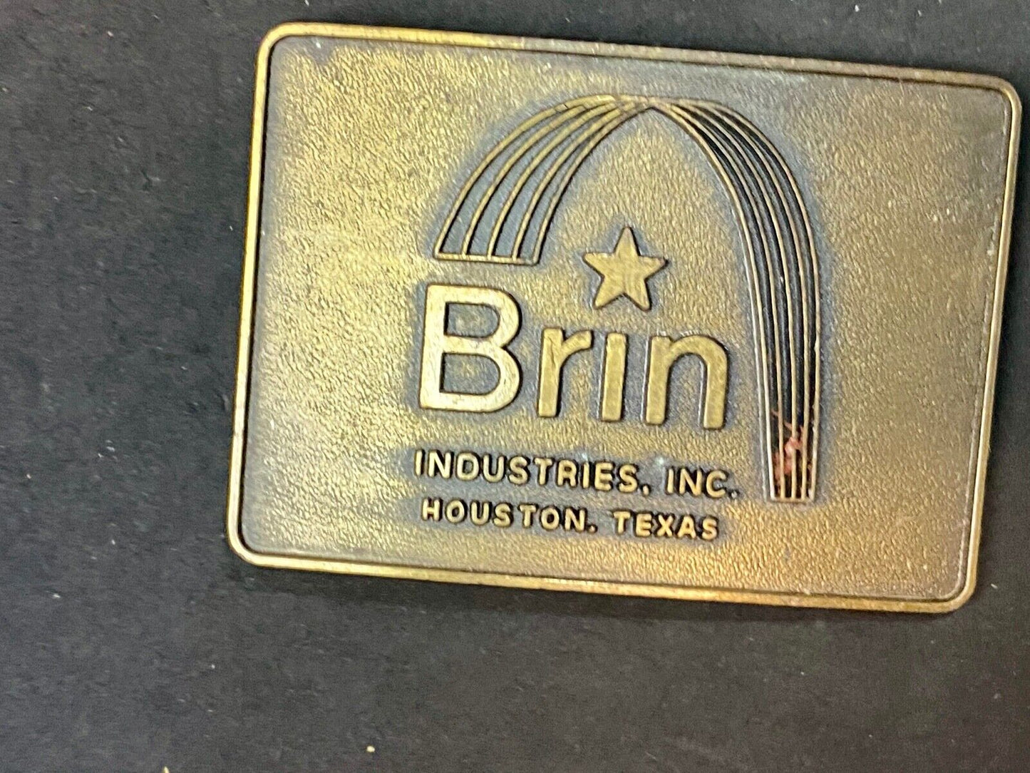 Vintage Brass tone BRIN Industries Glass Company? belt buckle by RJ