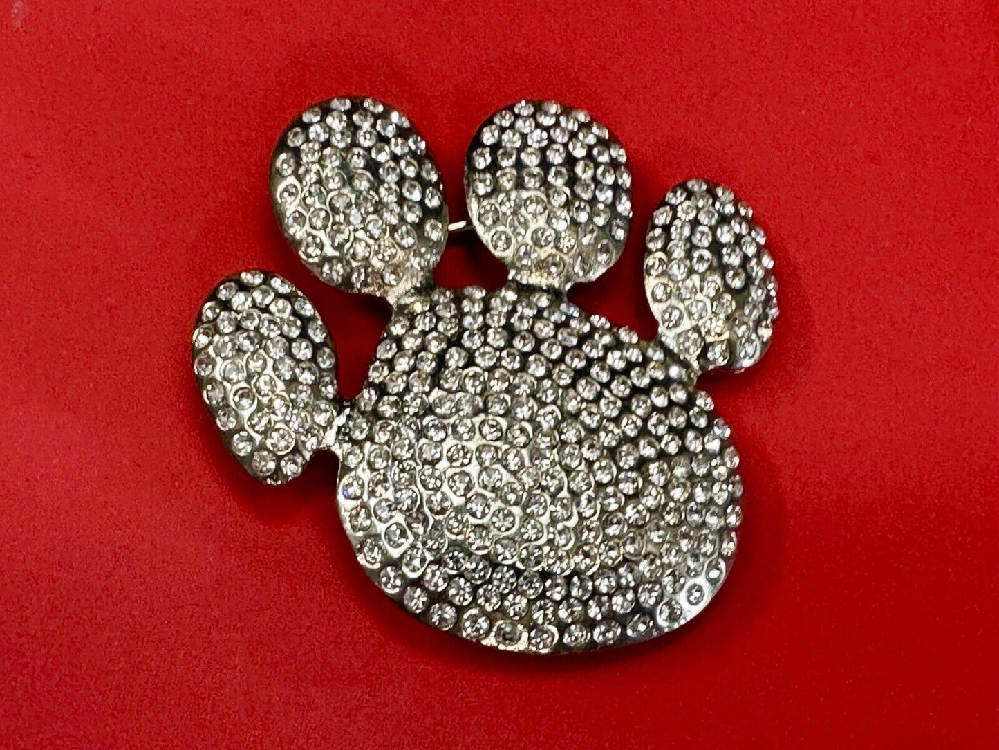 Bear Paw Print Silver Tone rhinestone covered belt buckle