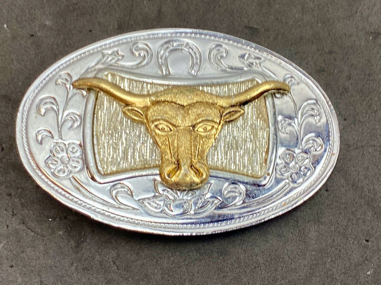 Texas Long Horn Cow Steer Cattle raised western belt buckle - Made in Japan