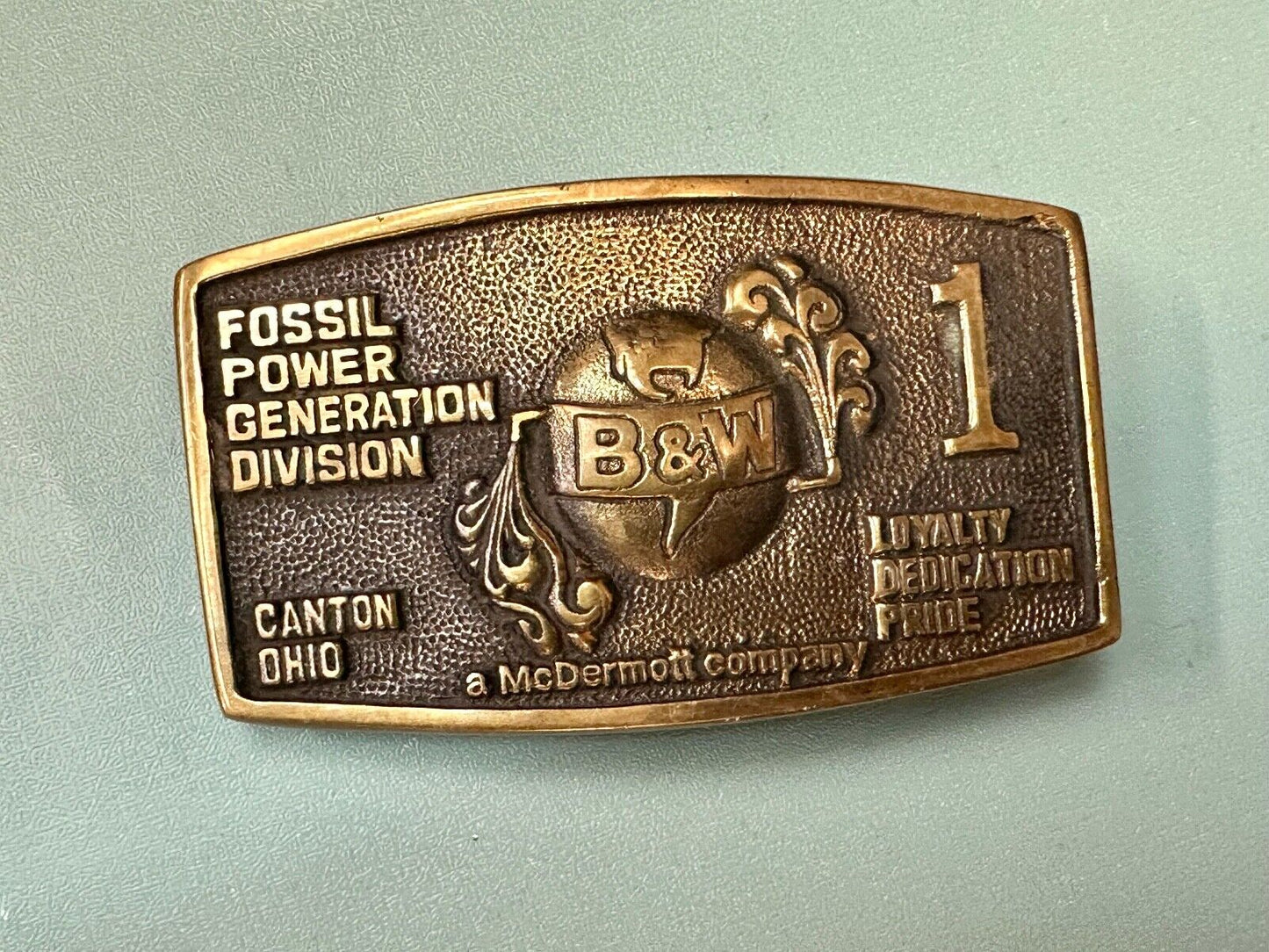 B&W FOSSIL POWER GENERATION DIVISION BRASS BELT BUCKLE by S. J. Broers Company