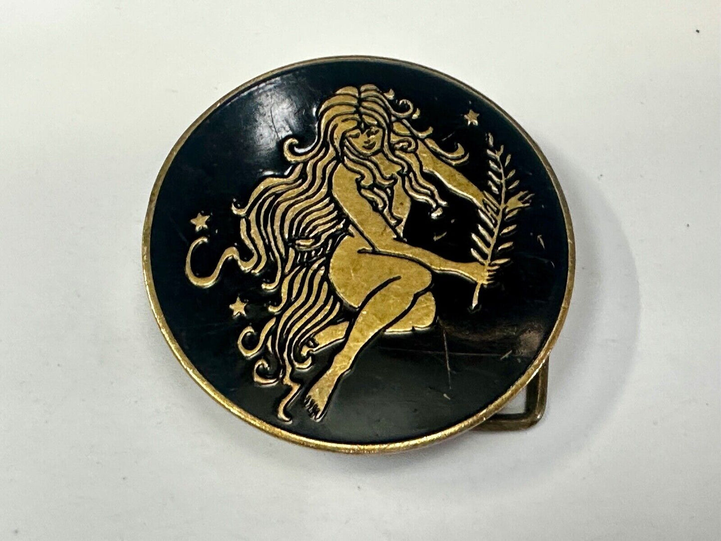 Beautiful Woman Stars Long Hair Hippie Boho Round Solid Brass Baron Belt Buckle