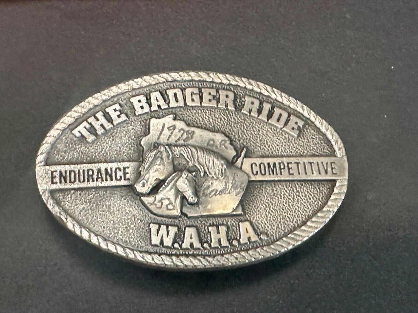 The Badger Ride WAHA Endurance Completive WI Arabian Horse Assn 77 belt buckle