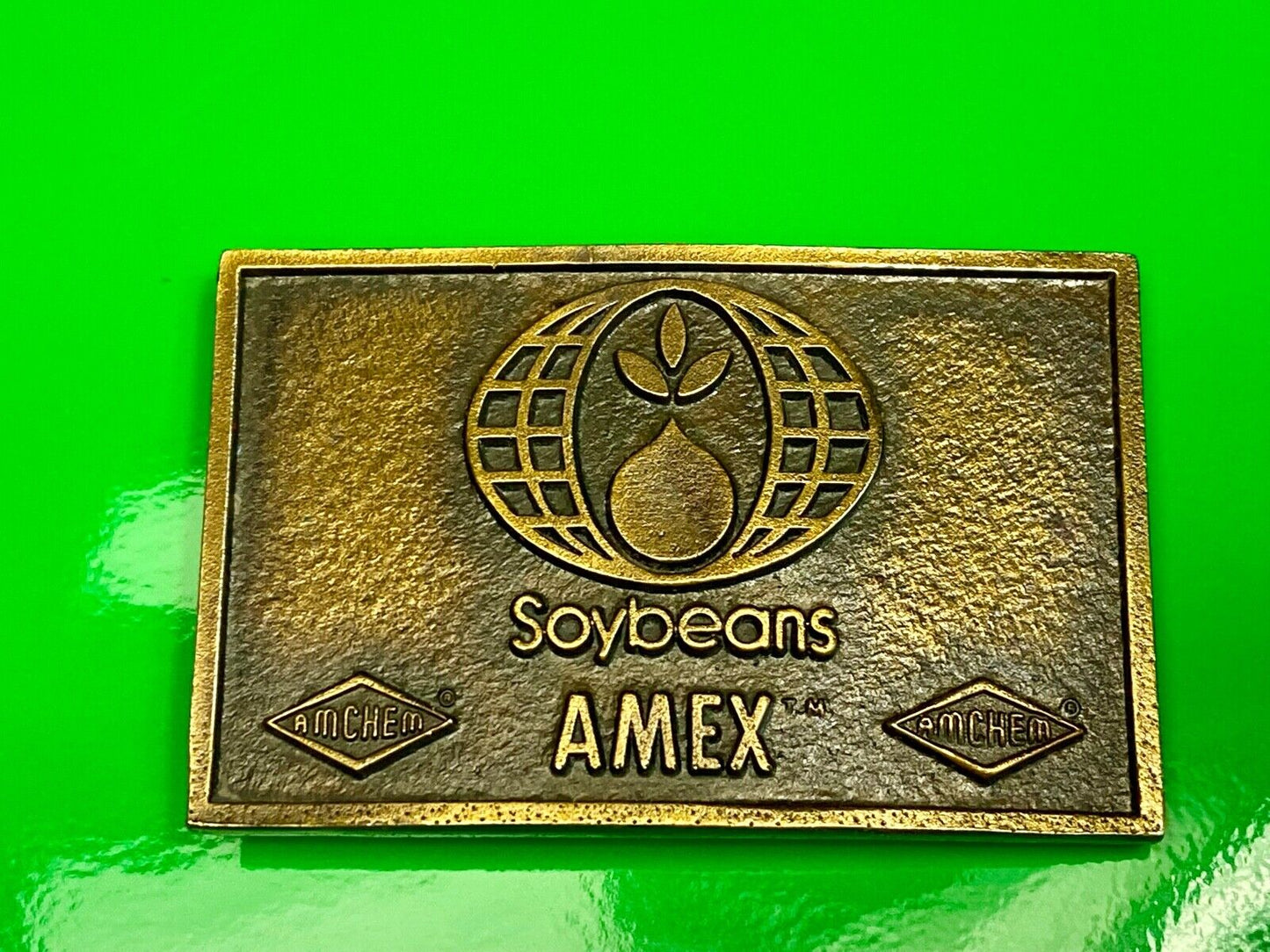 VINTAGE 1970s **SOYBEANS AMEX AMCHEM** AGRICULTURE FARMING BELT BUCKLE