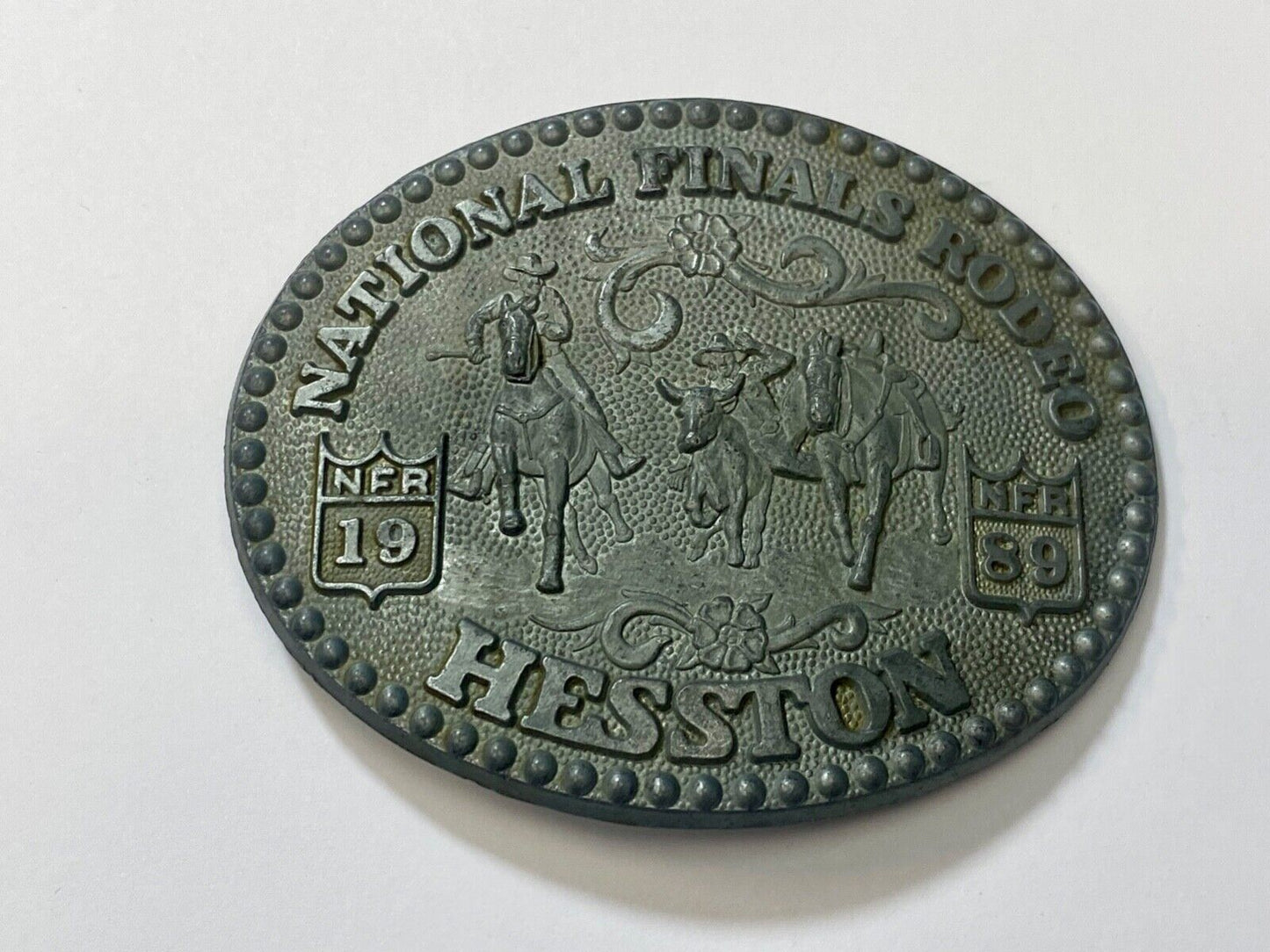 1989 NFR Adult Sized HESSTON National Finals Rodeo Western ADM belt buckle