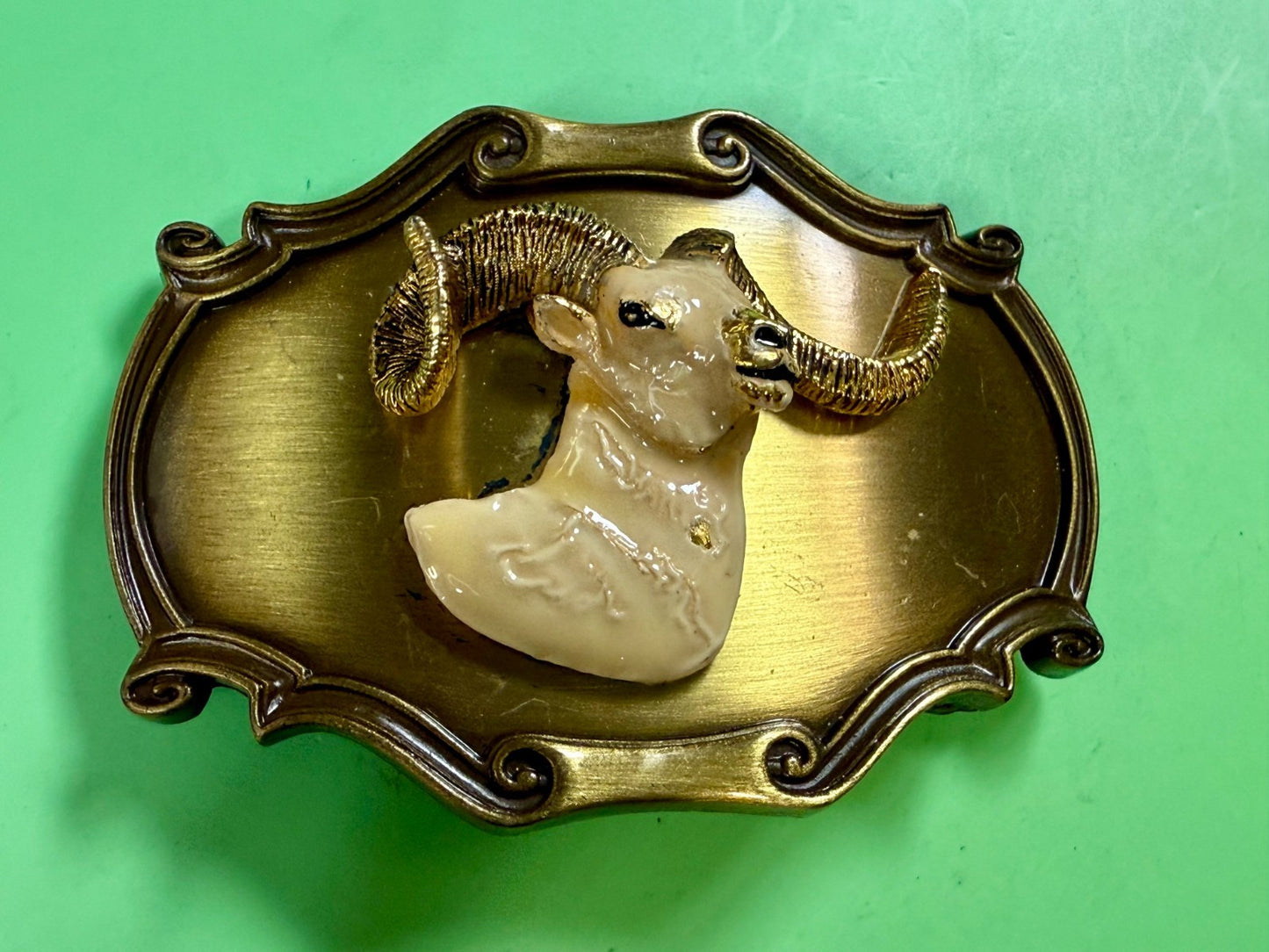 3D Big Horn Sheep Ram Head Mountain Goat Vintage 1978 Rain-Tree Belt Buckle