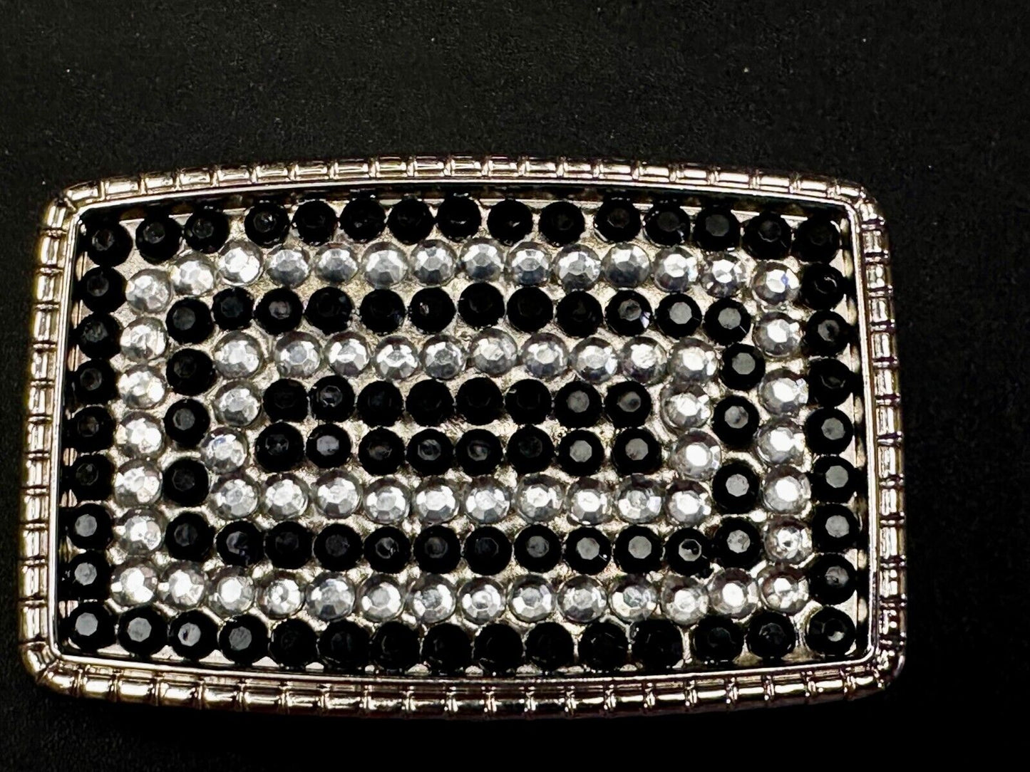 Beautiful Black and Clear Rhinestone Covered Rectangular Fashion Belt Buckle