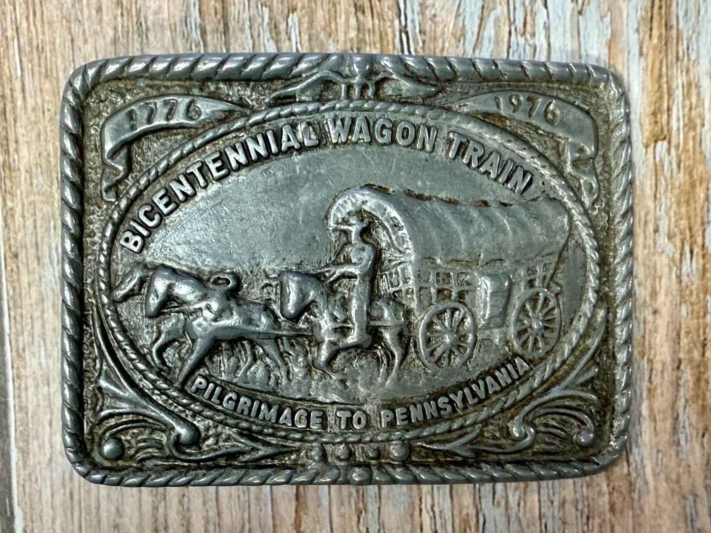 Bicentennial Wagon Train Pilgrimage to Pennsylvania 1776-1976 Belt Buckle
