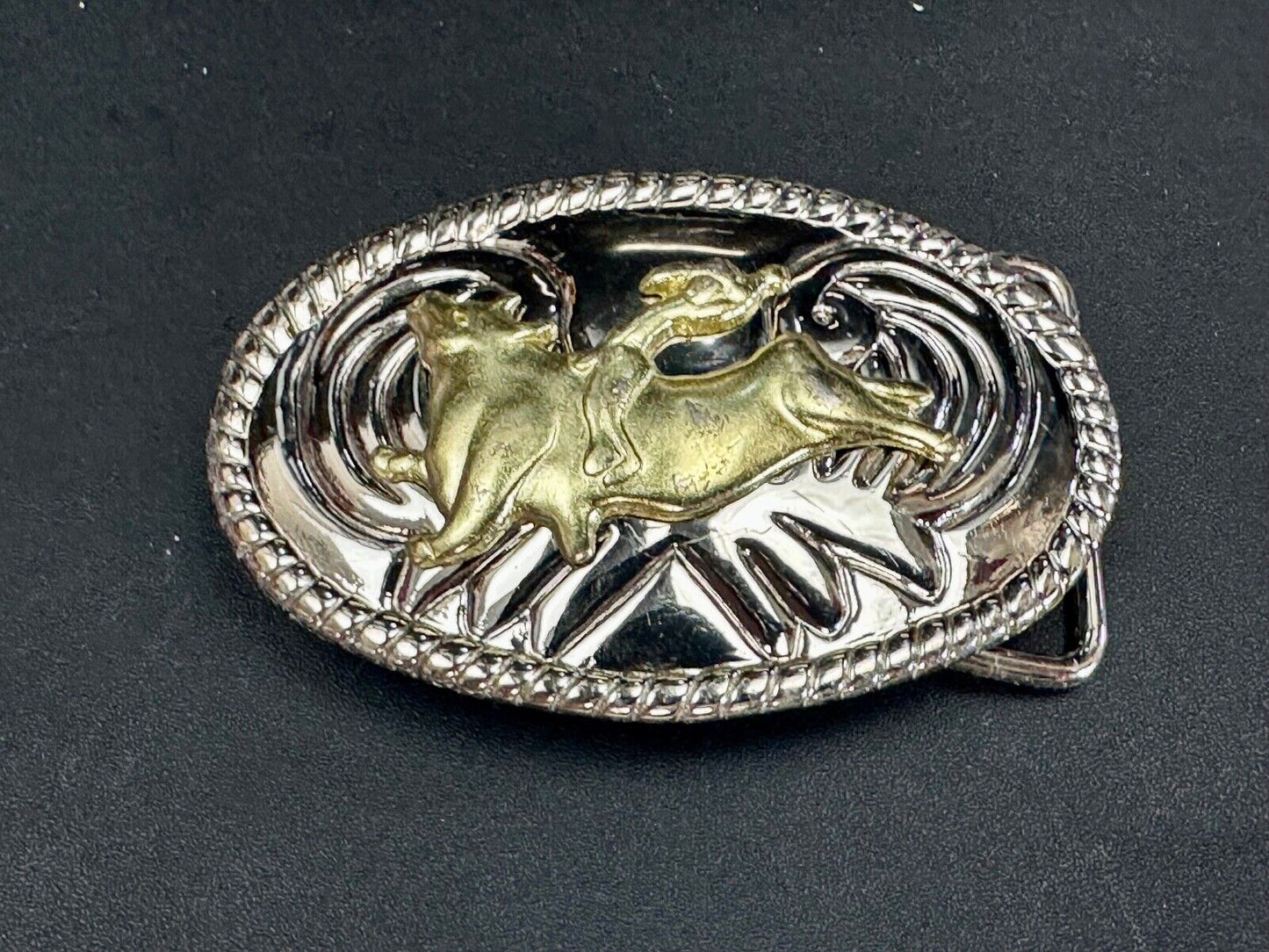 Vintage Cowboy Saddle Bronc western two tone oval belt buckle