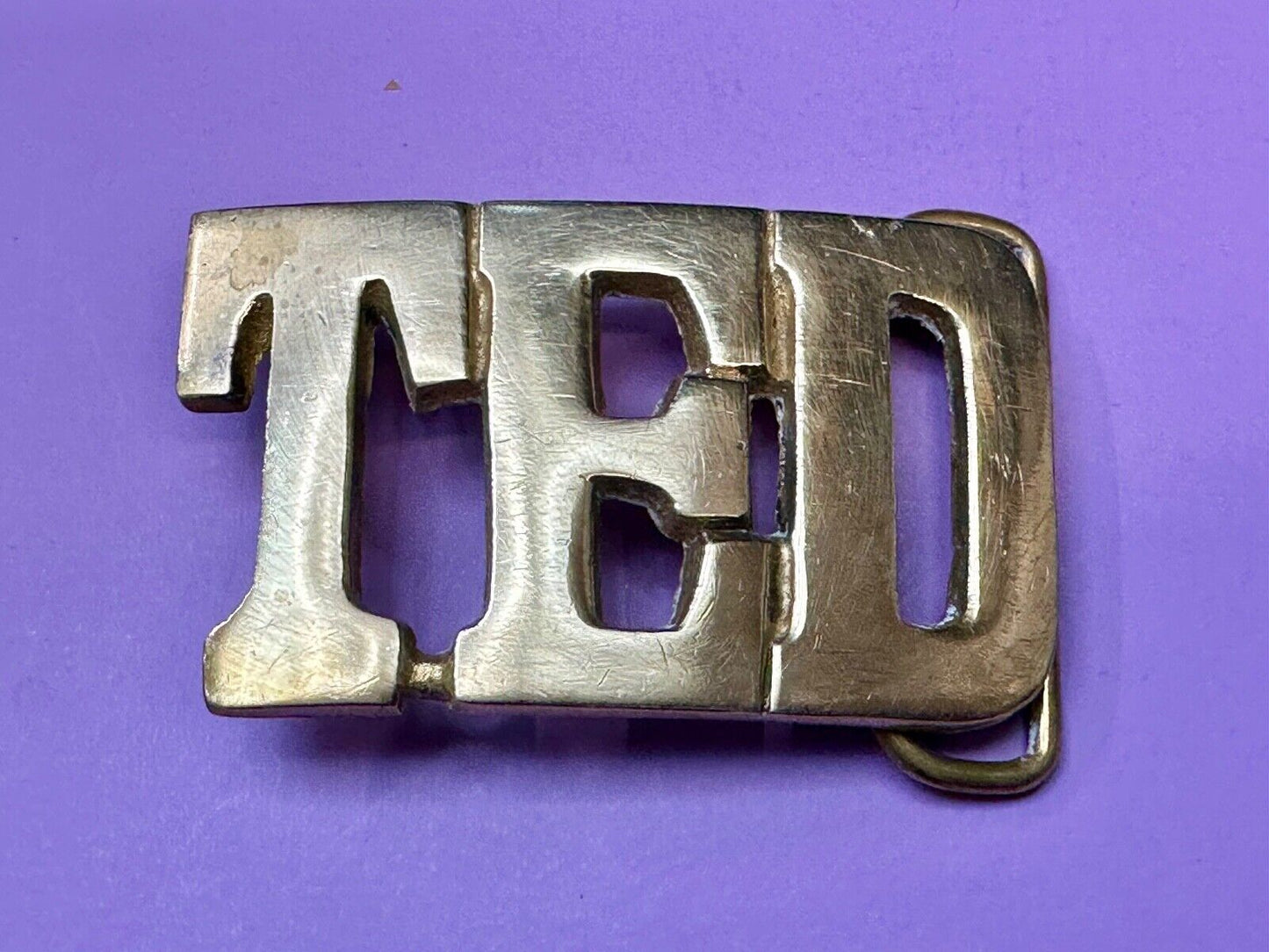 TED Custom Name in Cutout block letters solid brass Baron belt buckle