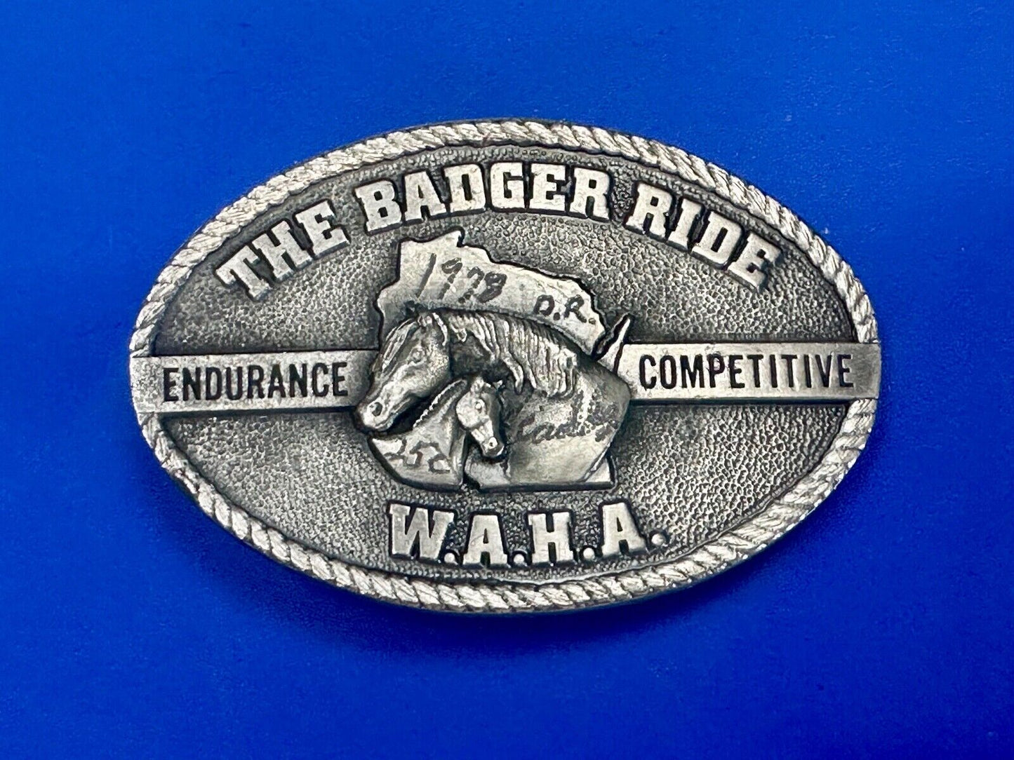 The Badger Ride WAHA Endurance Completive WI Arabian Horse Assn 77 belt buckle