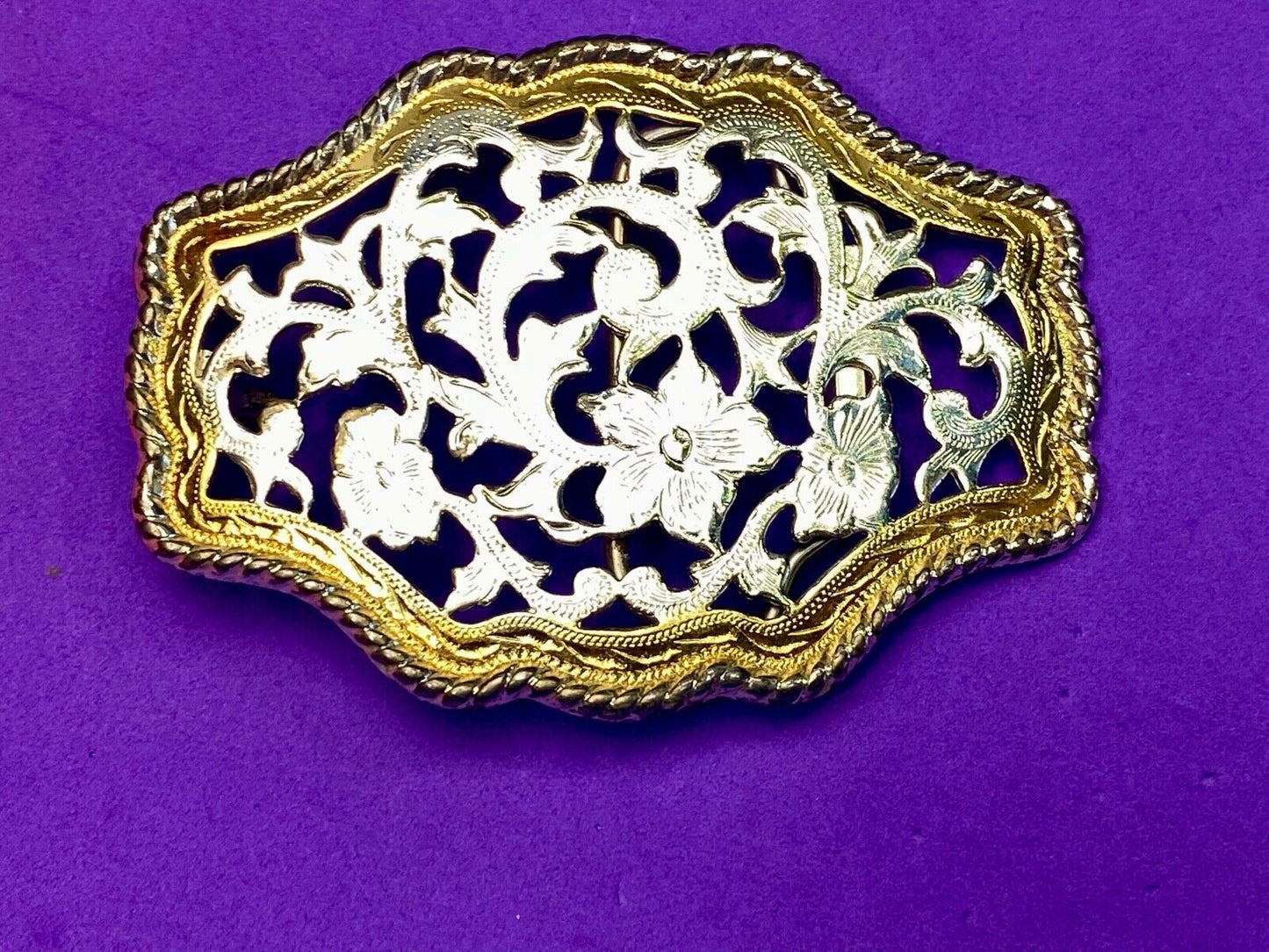 Beautiful See Through Mixed Metal Belt Buckle Floral Design Cowboy Cowgirl