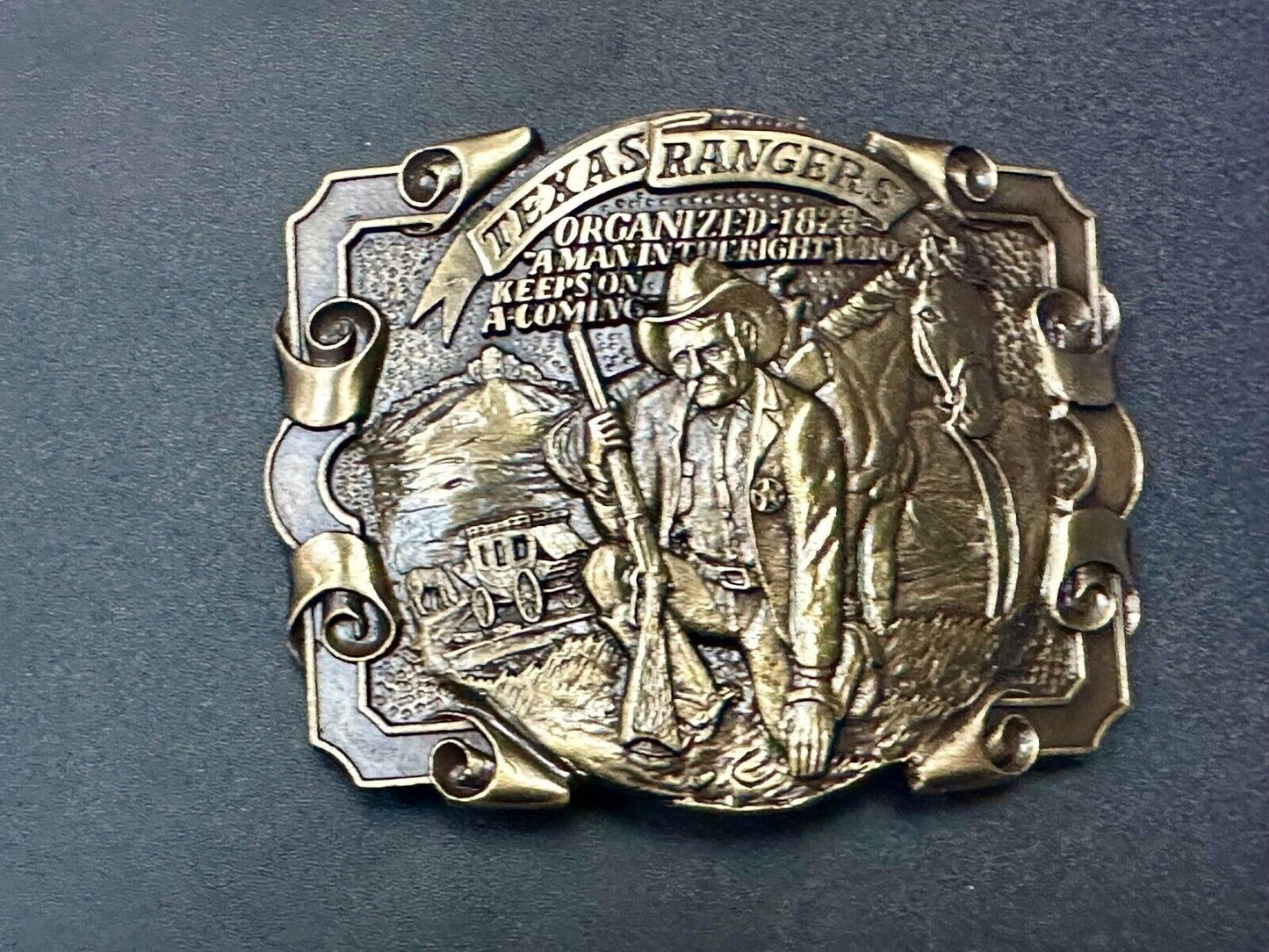 Texas Rangers Organized 1828 A man in the right who keeps on coming Belt Buckle