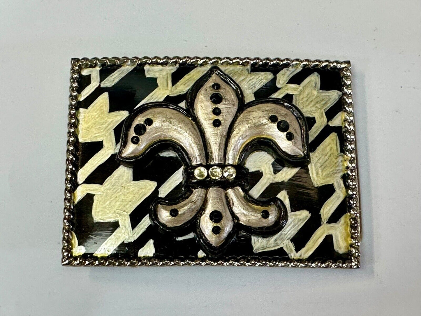 Artisan Whimmg Couture Saints Symbol Fleur de lis Belt Buckle rhinestone accents