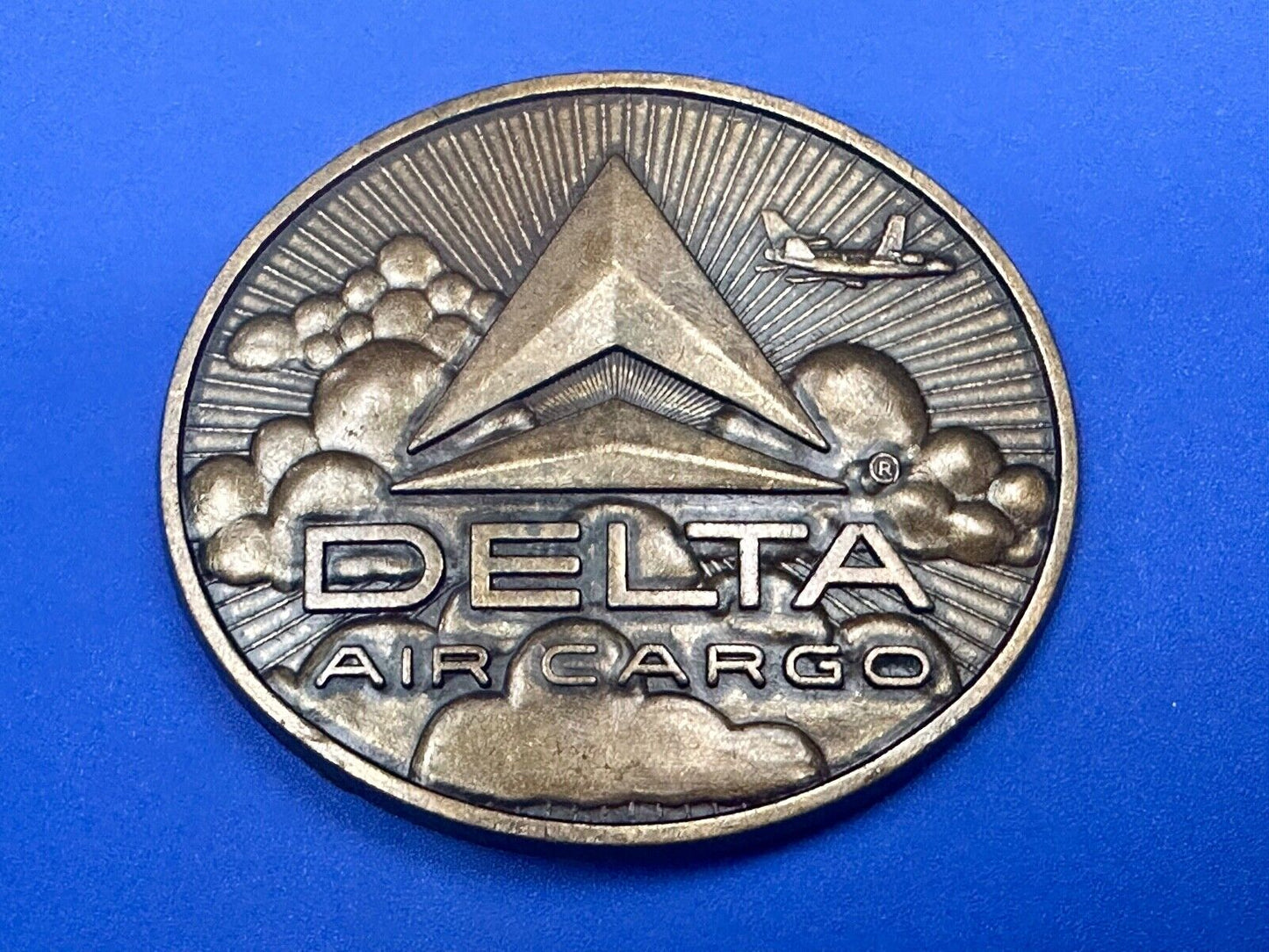 Vintage 1970s Delta Air Cargo Belt Buckle Brass tone Metal Airline Airplane USA