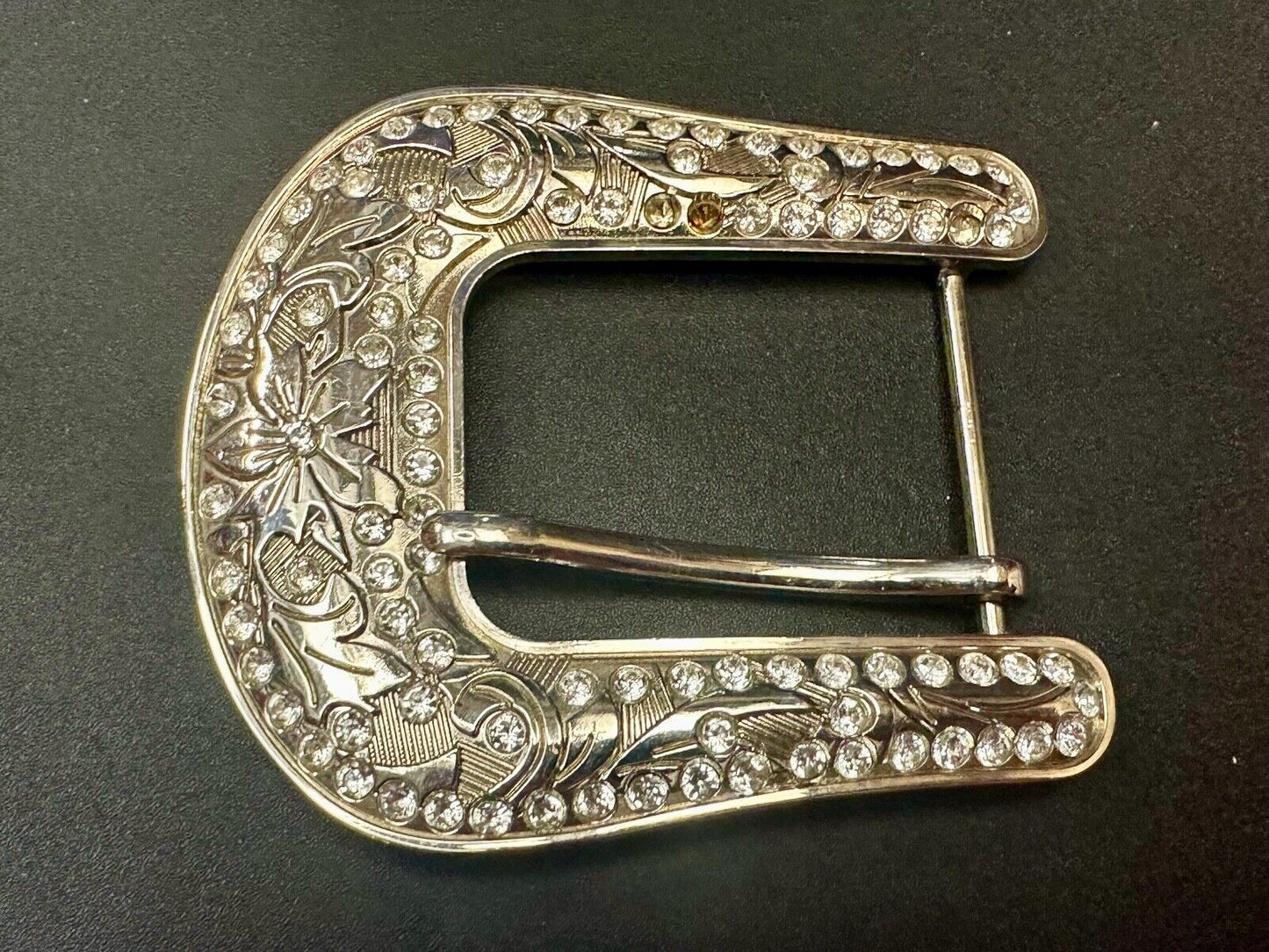 Vintage Black Diamond silver tone ranger style Belt Buckle - Missing rhinestone