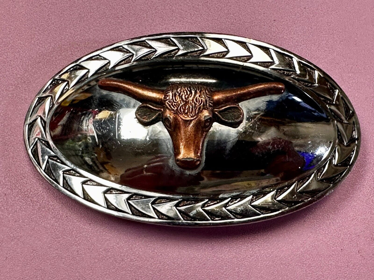 Texas Longhorn Steer Vintage Wide Oval Cowgirls Cowboys Two Tone Belt Buckle