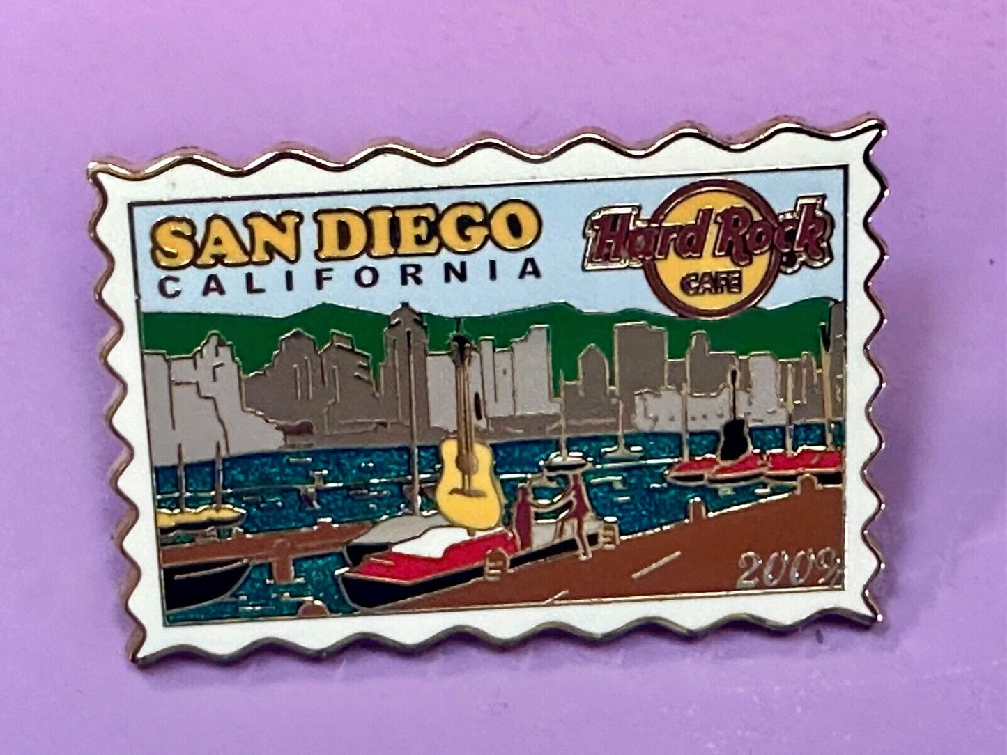 2009 Hard Rock Cafe Collectors San Diego California Stamp Style pin