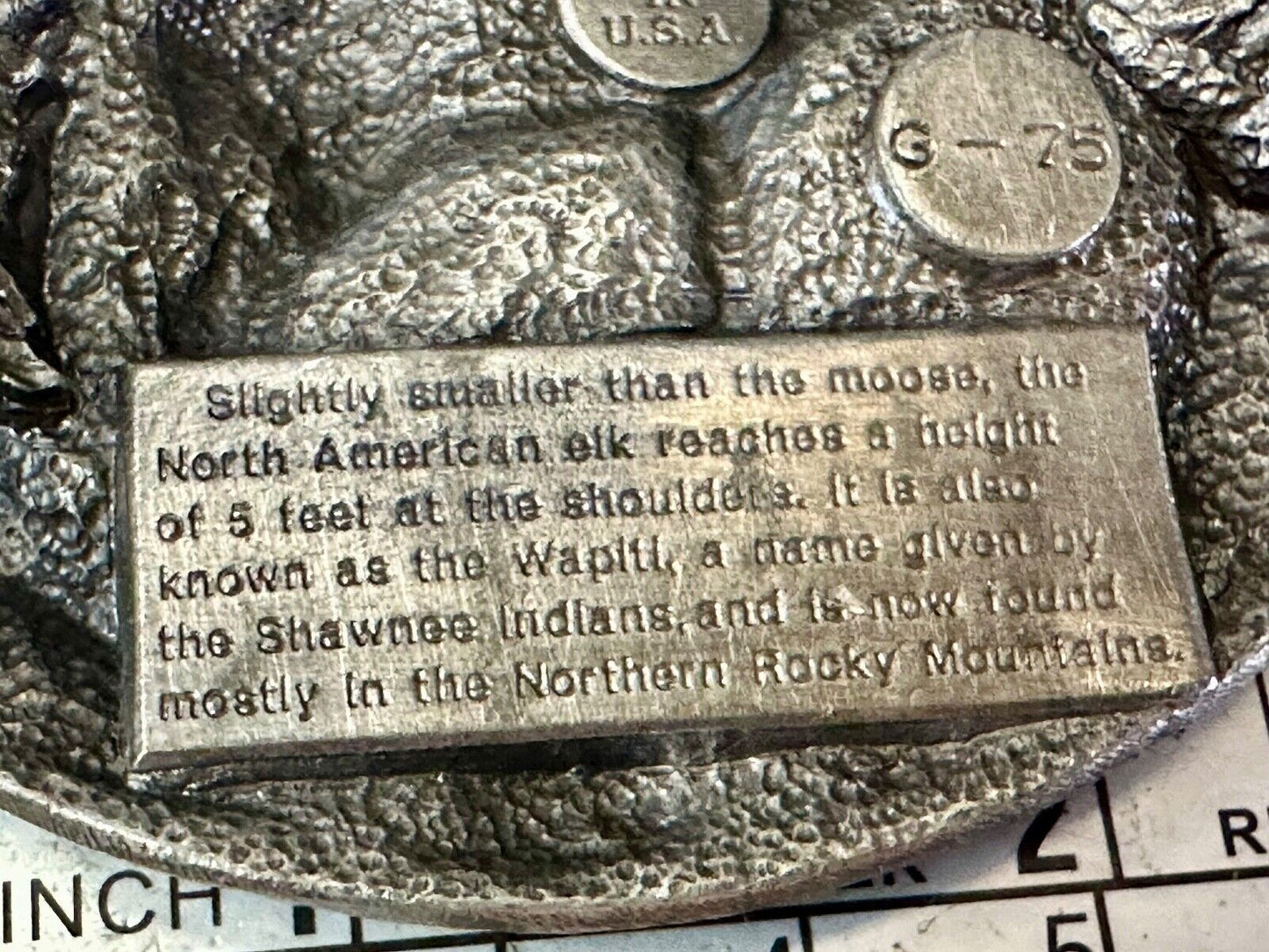 The North American Elk Commemorative Vtg. 1986 Bergamot Brass Works belt buckle