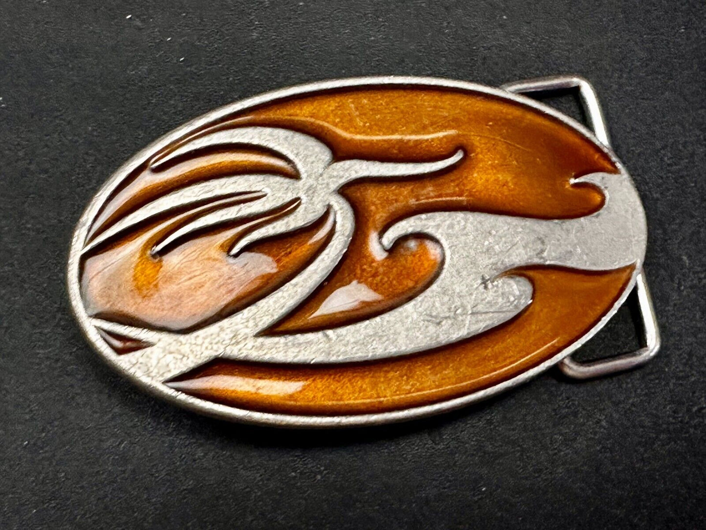 Abstract Pattern Orange Enameled Oval Vintage Fashion Belt Buckle