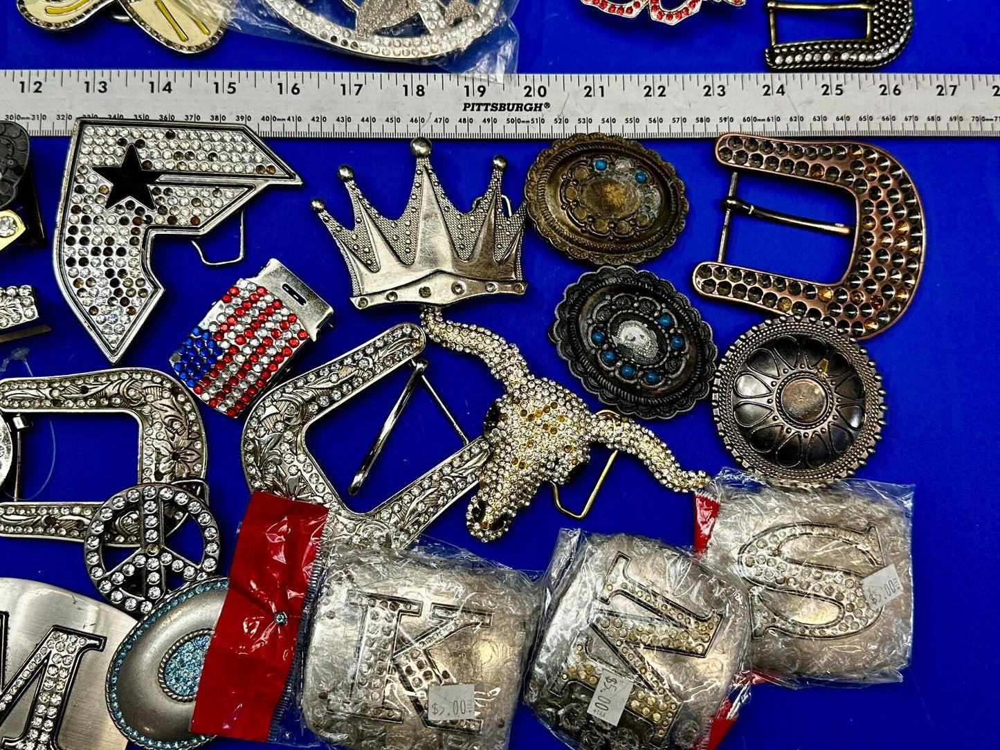 34 Bulk Lot Junk Drawer Grab Bag to REPAIR Belt Buckle - Missing Rhinestone's