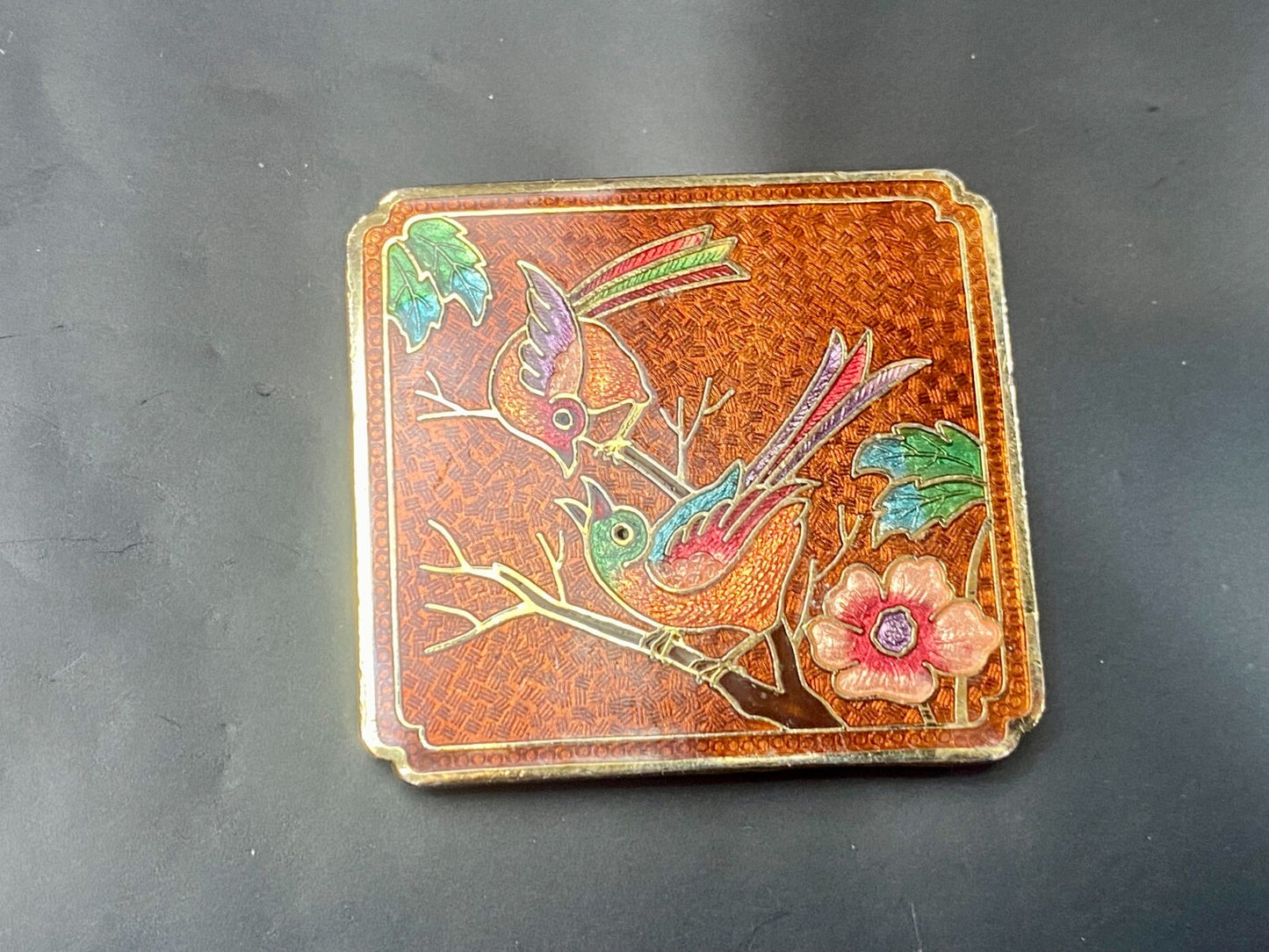 Vintage Cloisonne Floral Theme Art Bird on the Branch Flower Belt Buckle