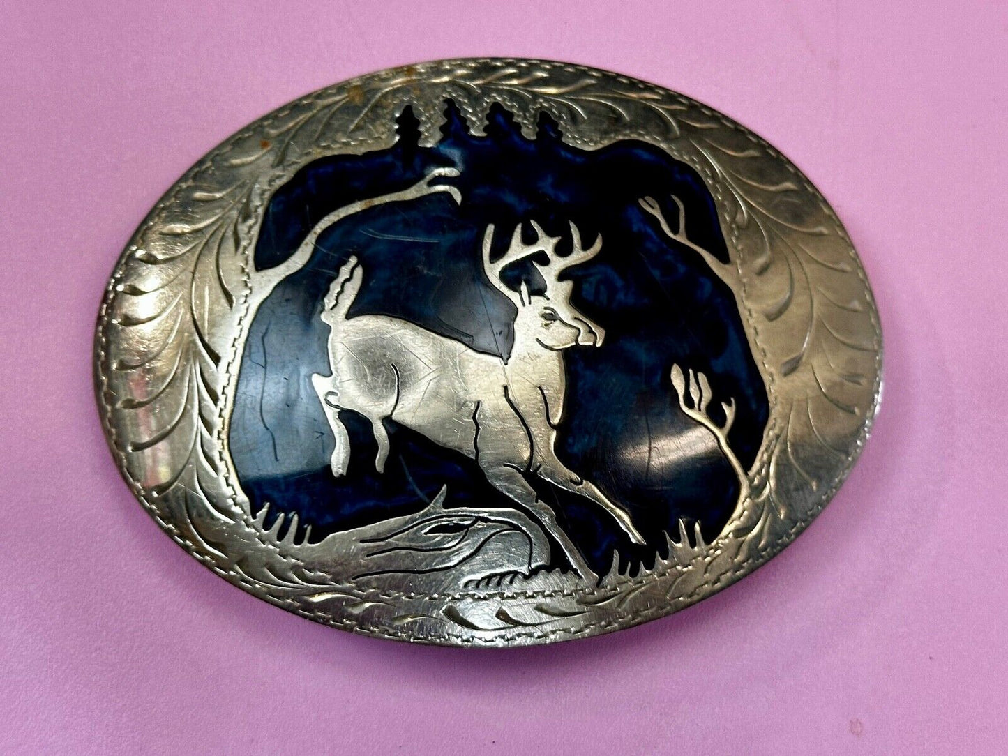 Beautiful Deer inlaid Blue Enamel