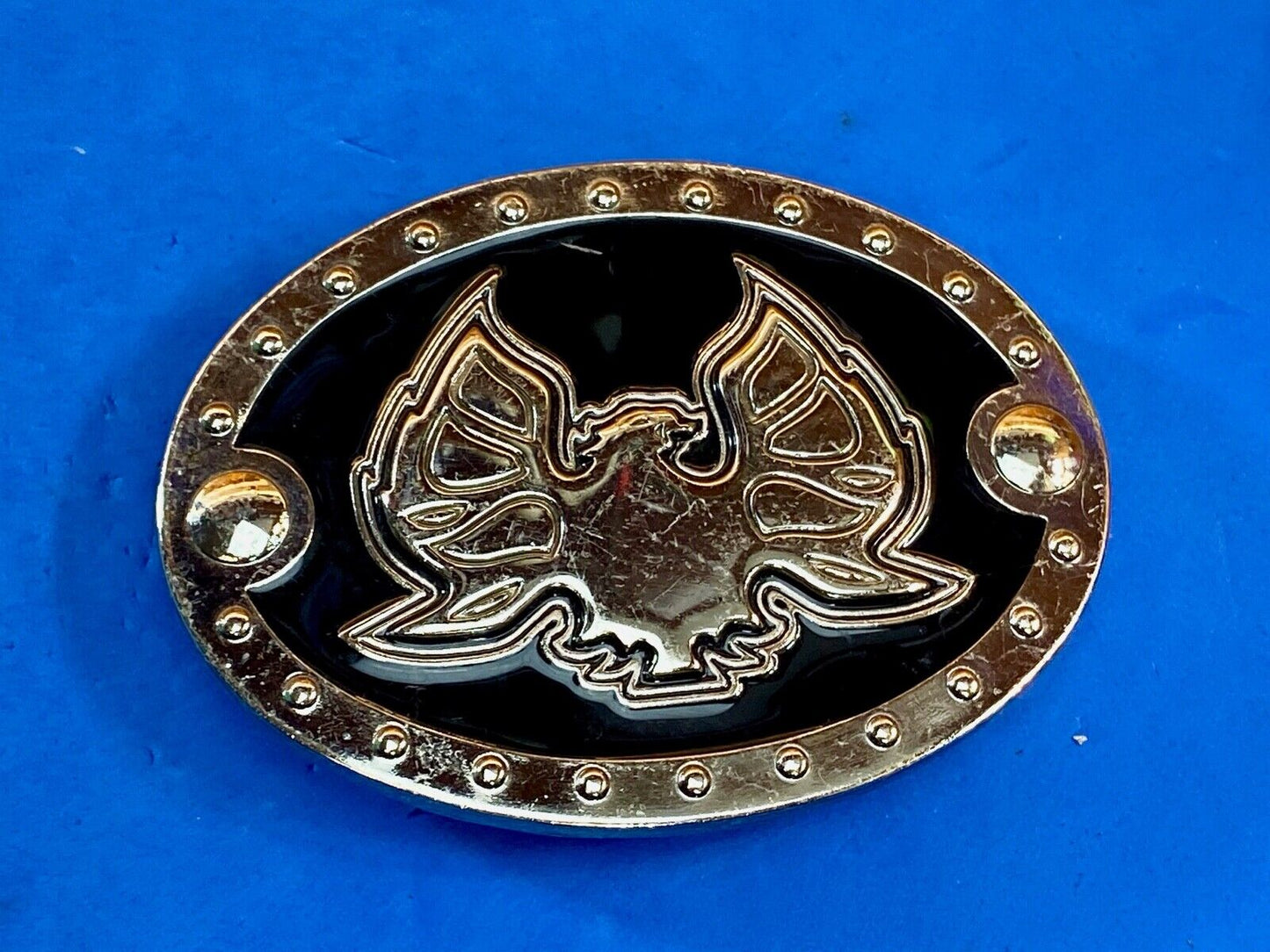 Unknown To Me Black And Silver Pattern Eagle Studded Game Or Logo Belt Buckle