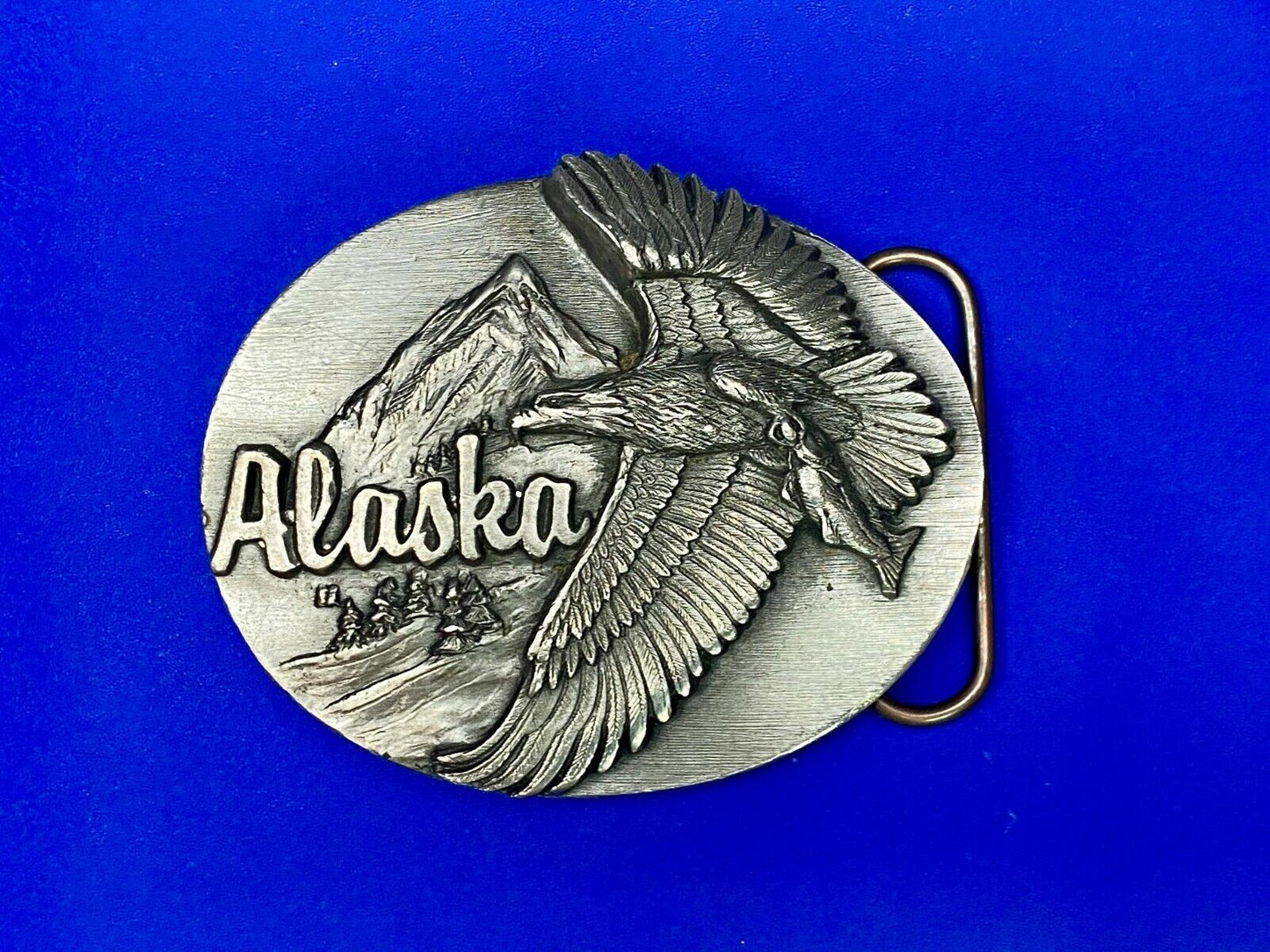 Vintage 1990 Hunting Flying Eagle W Salmon Alaska Belt Buckle